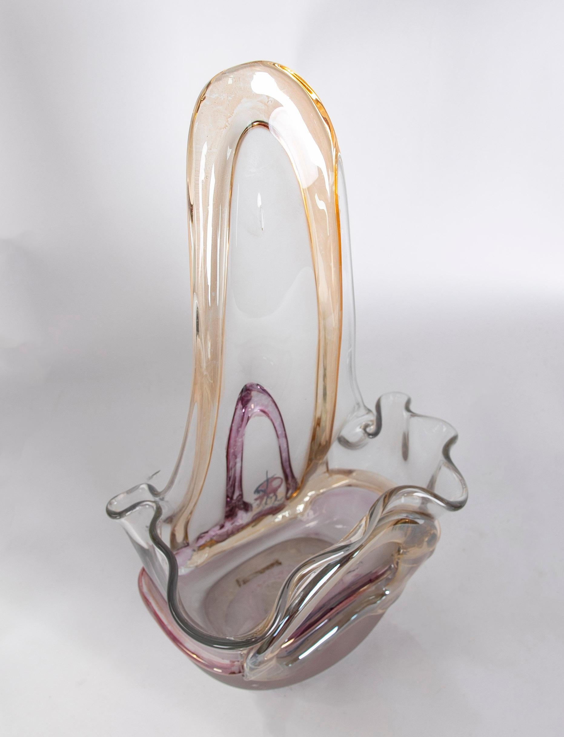 1970s Ion Tamaian Art-Deco Hand Blown Colored Crystal Vase For Sale 1