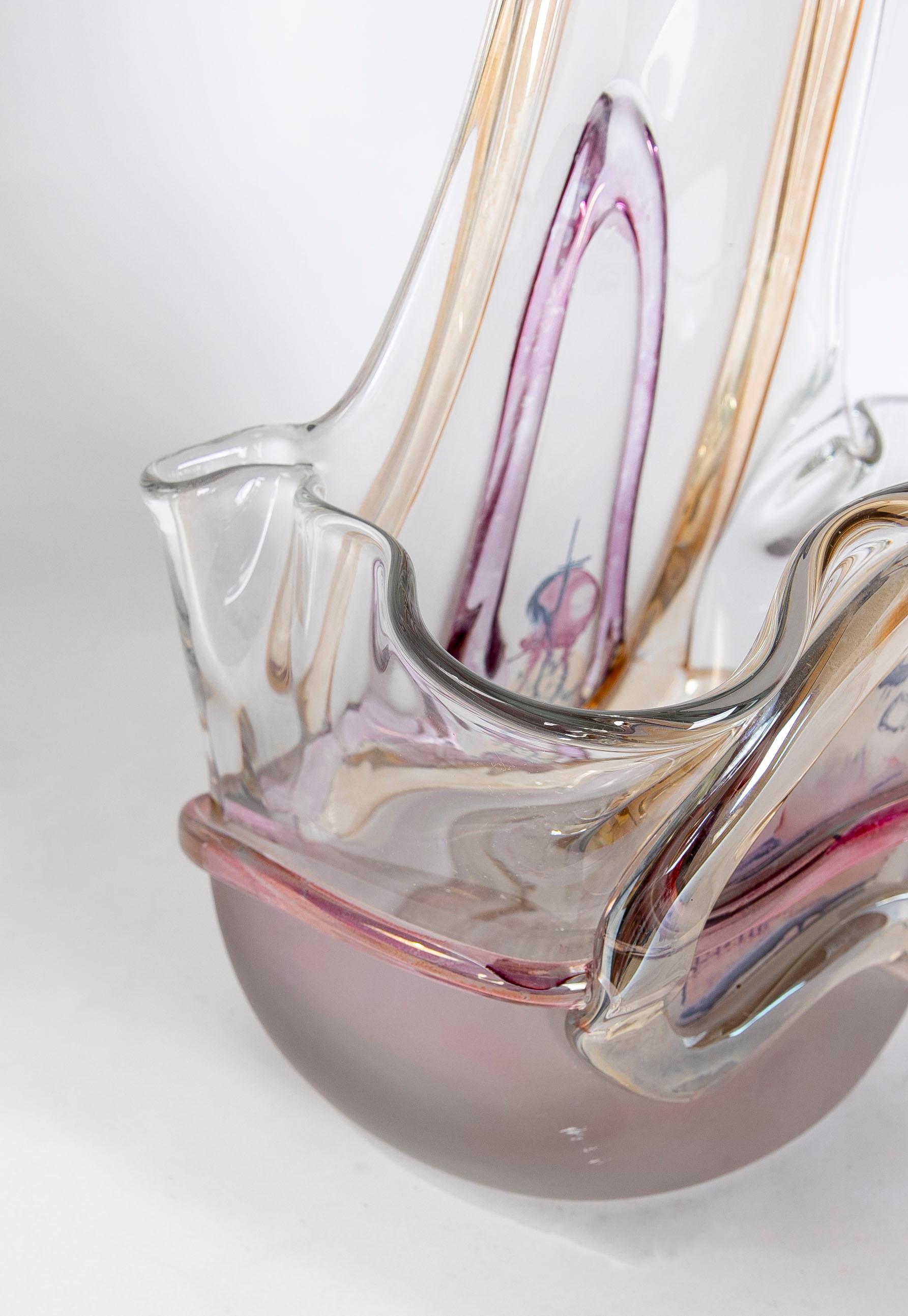Tamaianische mundgeblasene Art-déco-Vase aus farbigem Kristall, 1970er Jahre im Angebot 3