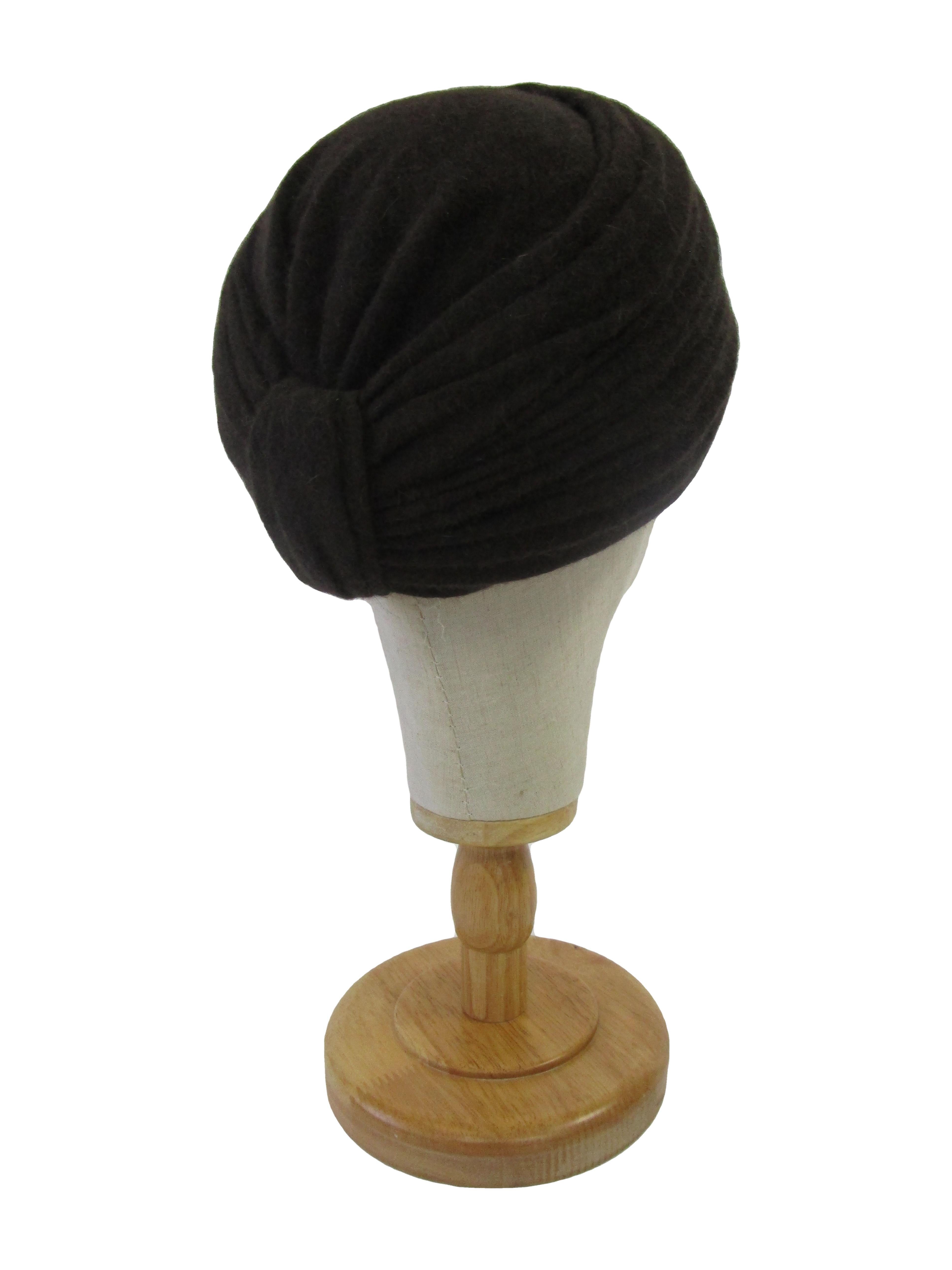 Brown 1970s Irene of New York Dark Grey Knit Turban For Sale
