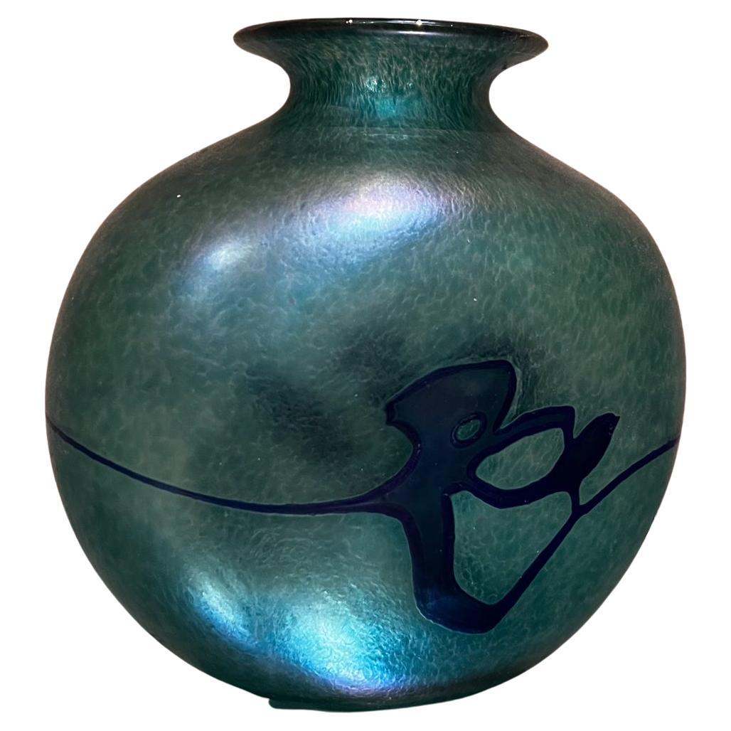 1970s Iridescent Green Art Glass Vase Robert Held Canada