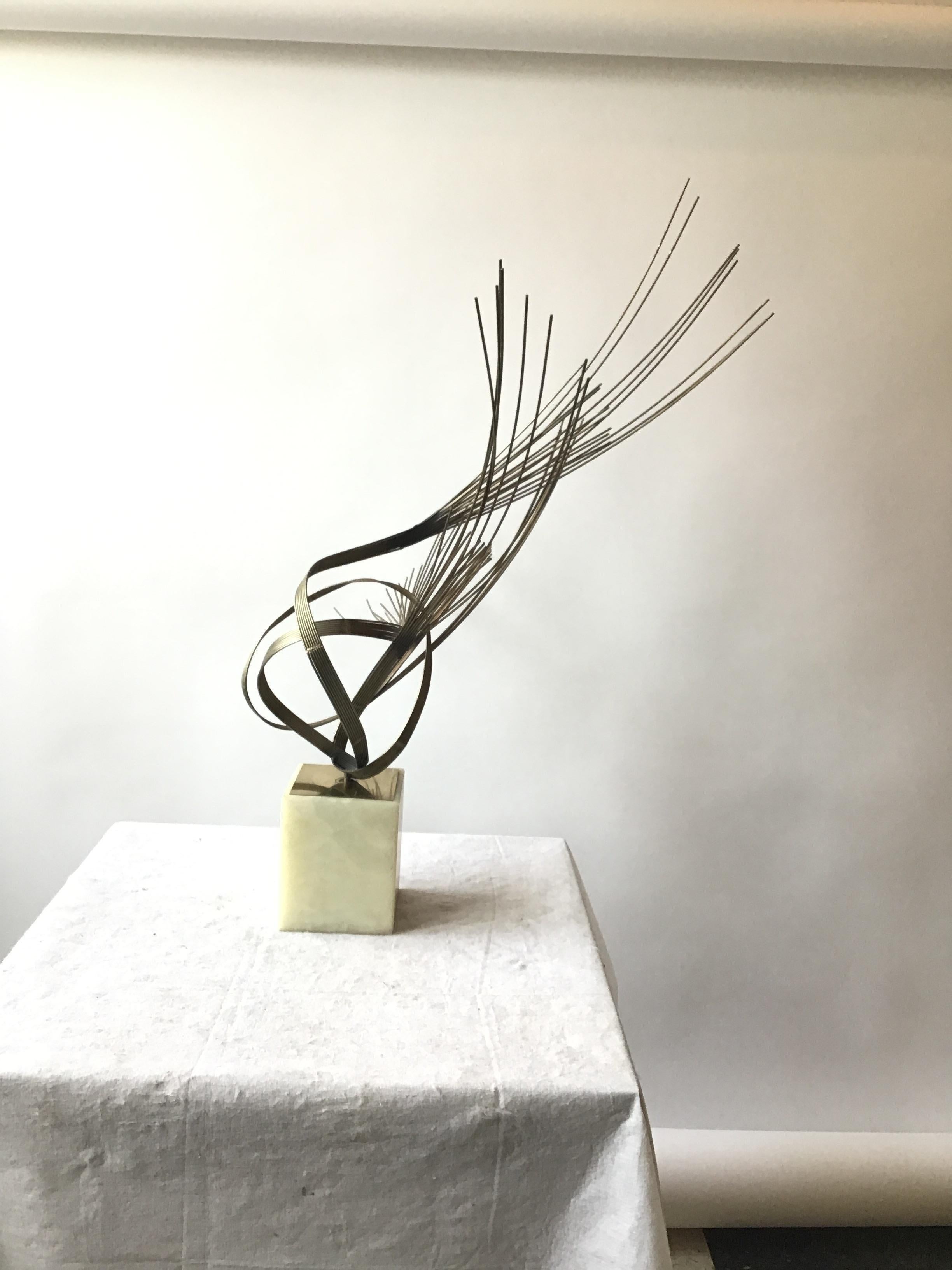 1970s Iron Abstract Sculpture On Marble Base For Sale 1