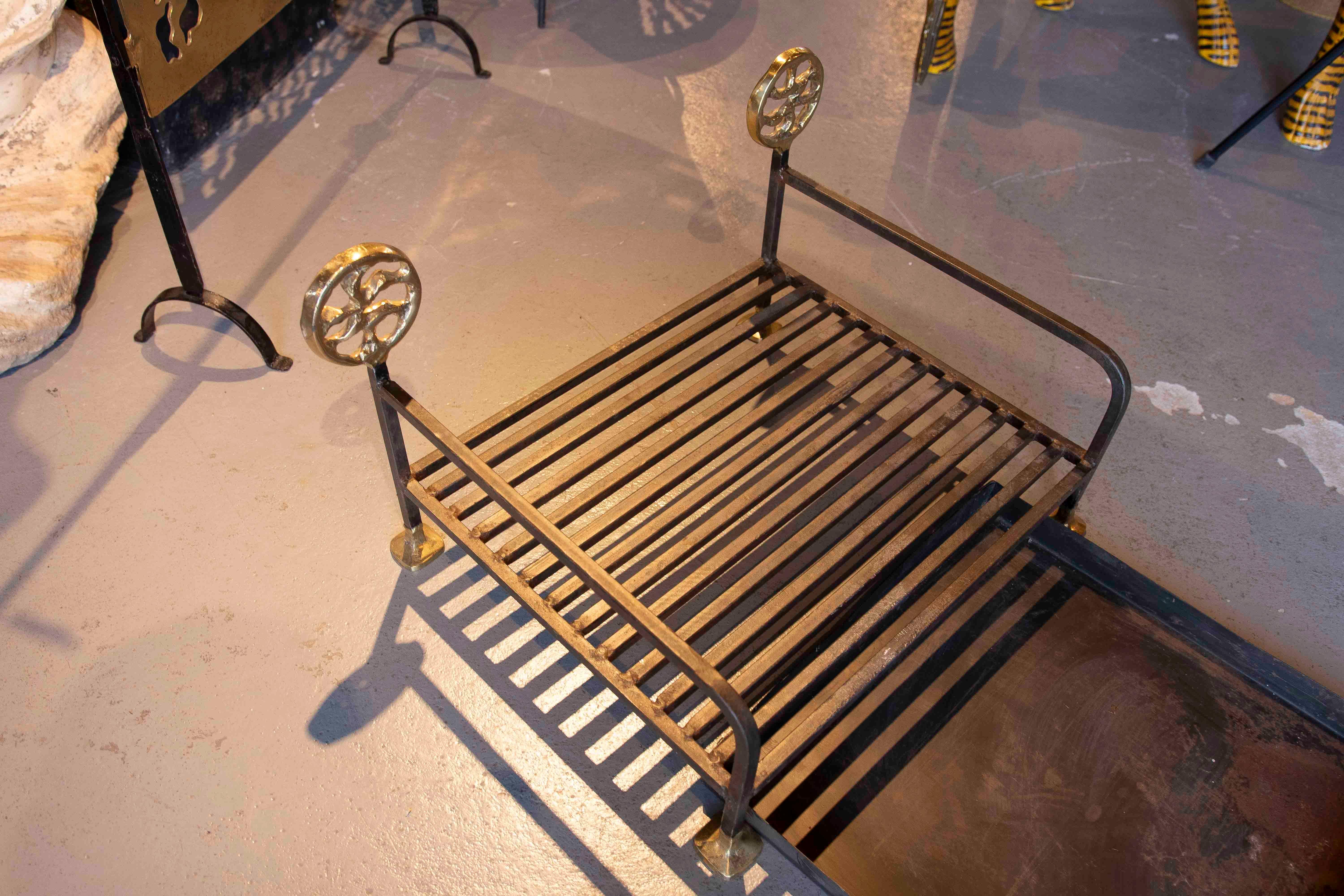 1970s Iron and Bronze Fireplace Log Holder by artist David Marshall For Sale 5