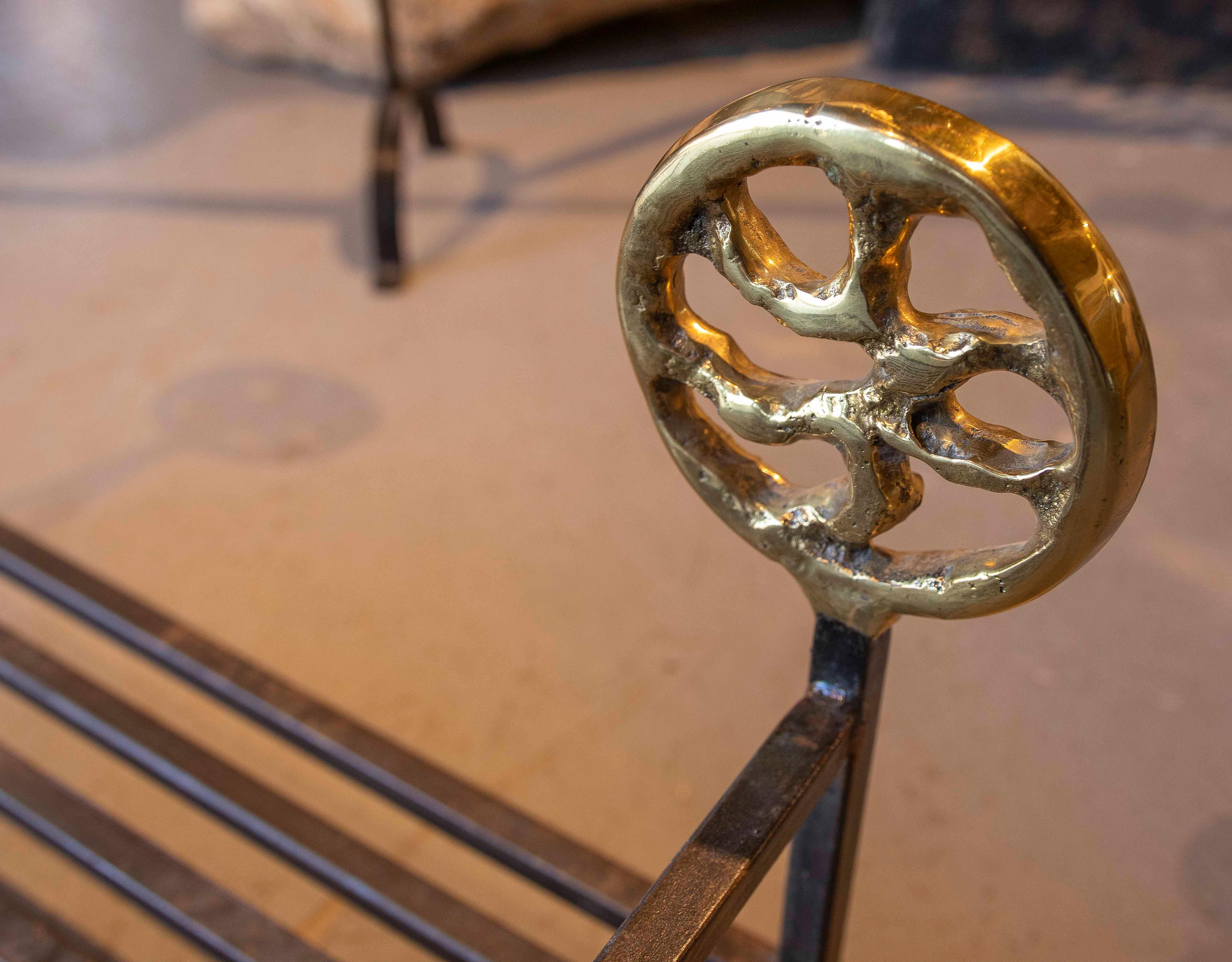 20th Century 1970s Iron and Bronze Fireplace Log Holder by artist David Marshall For Sale