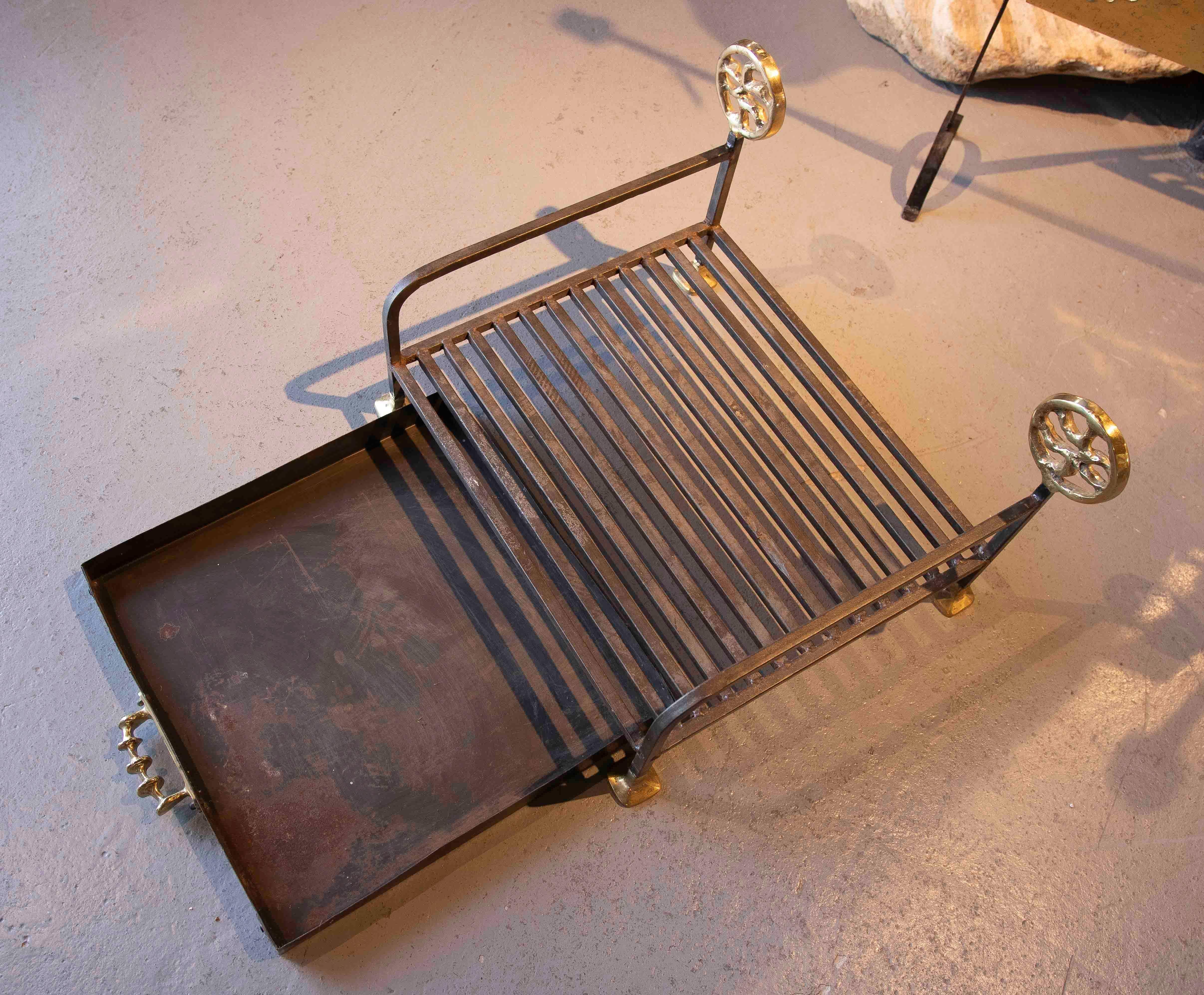 1970s Iron and Bronze Fireplace Log Holder by artist David Marshall For Sale 1