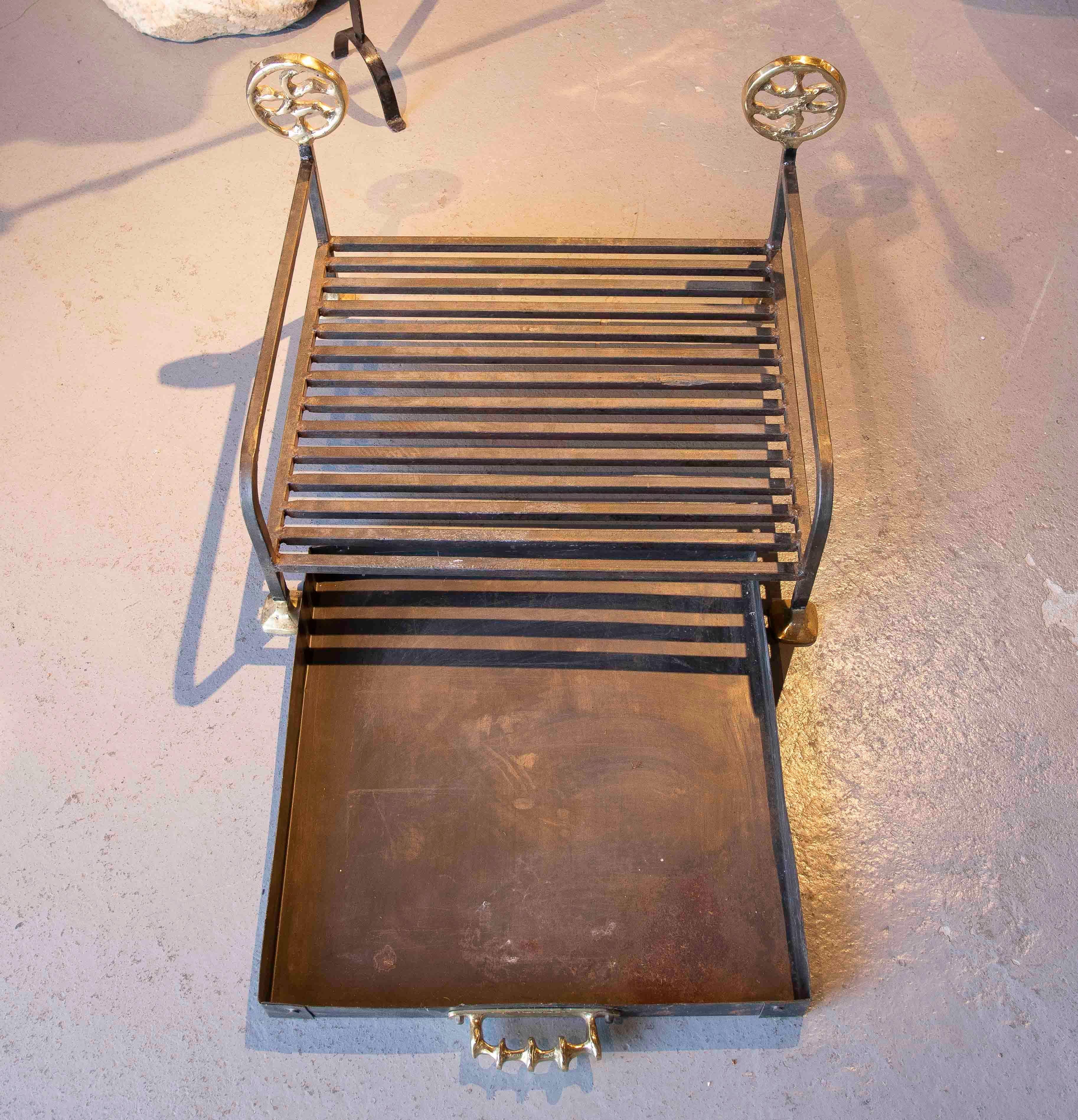 1970s Iron and Bronze Fireplace Log Holder by artist David Marshall For Sale 3