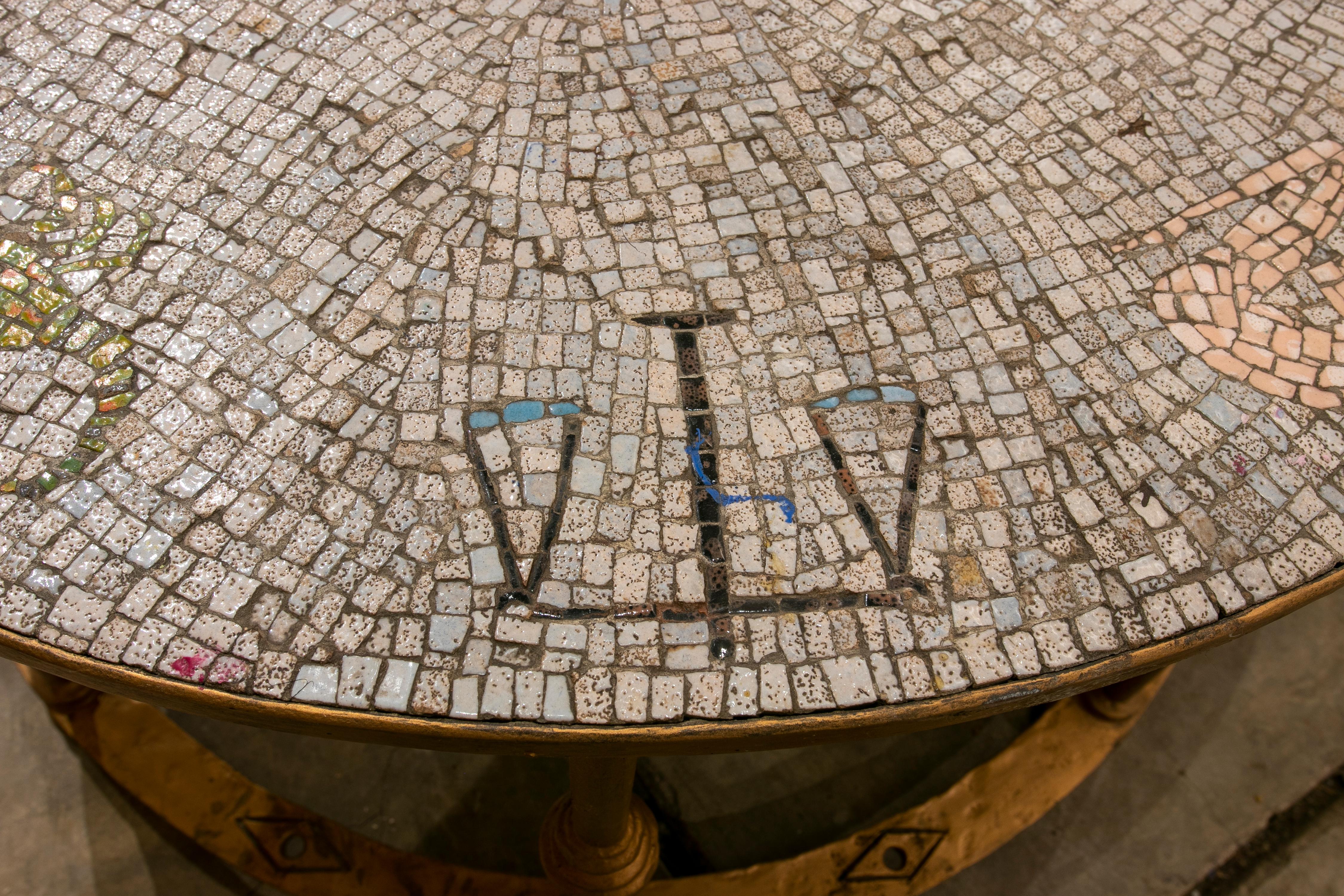 1970s Iron Coffee Table with Mosaic Top Representing the Zodiac 4
