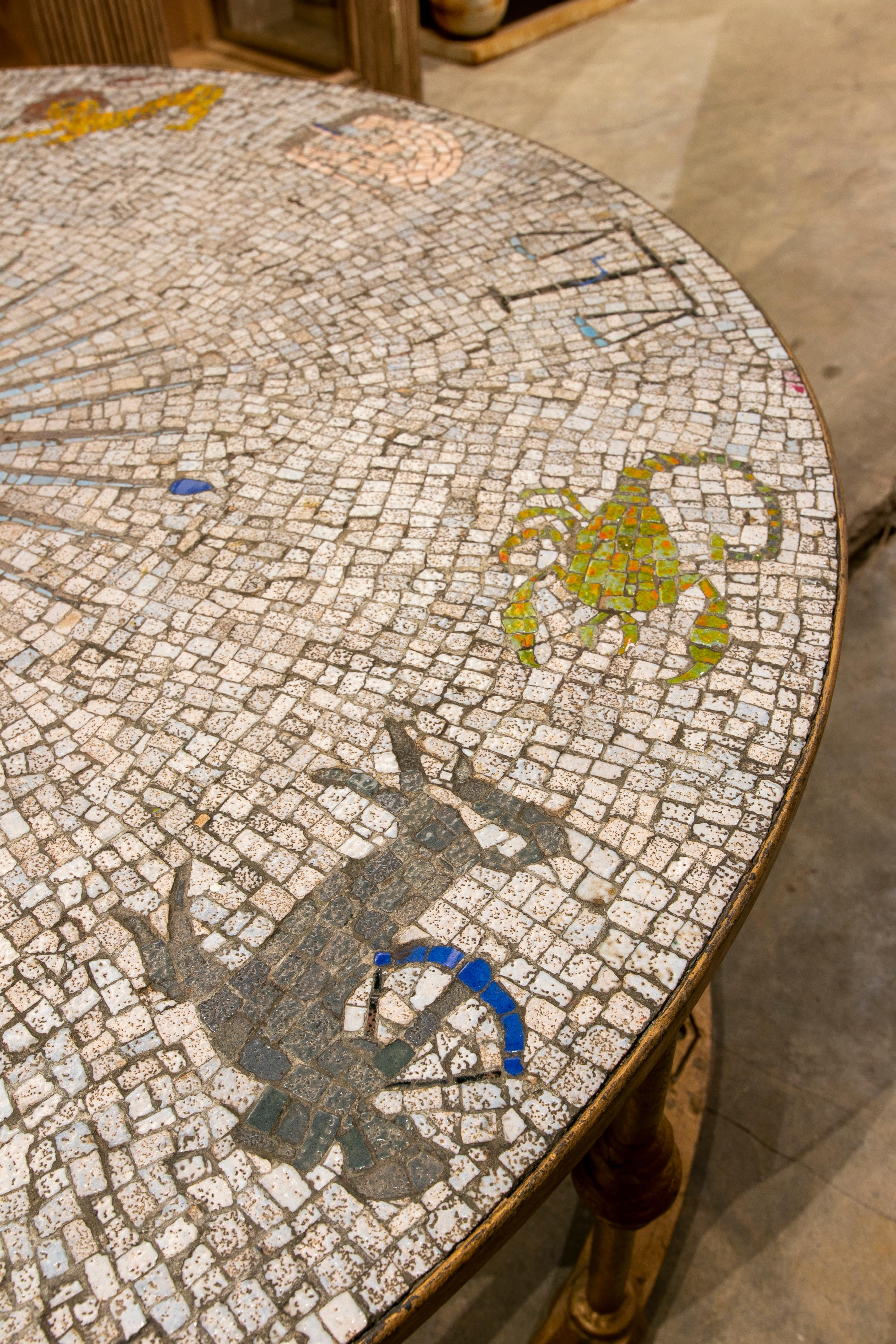 1970s Iron Coffee Table with Mosaic Top Representing the Zodiac 6