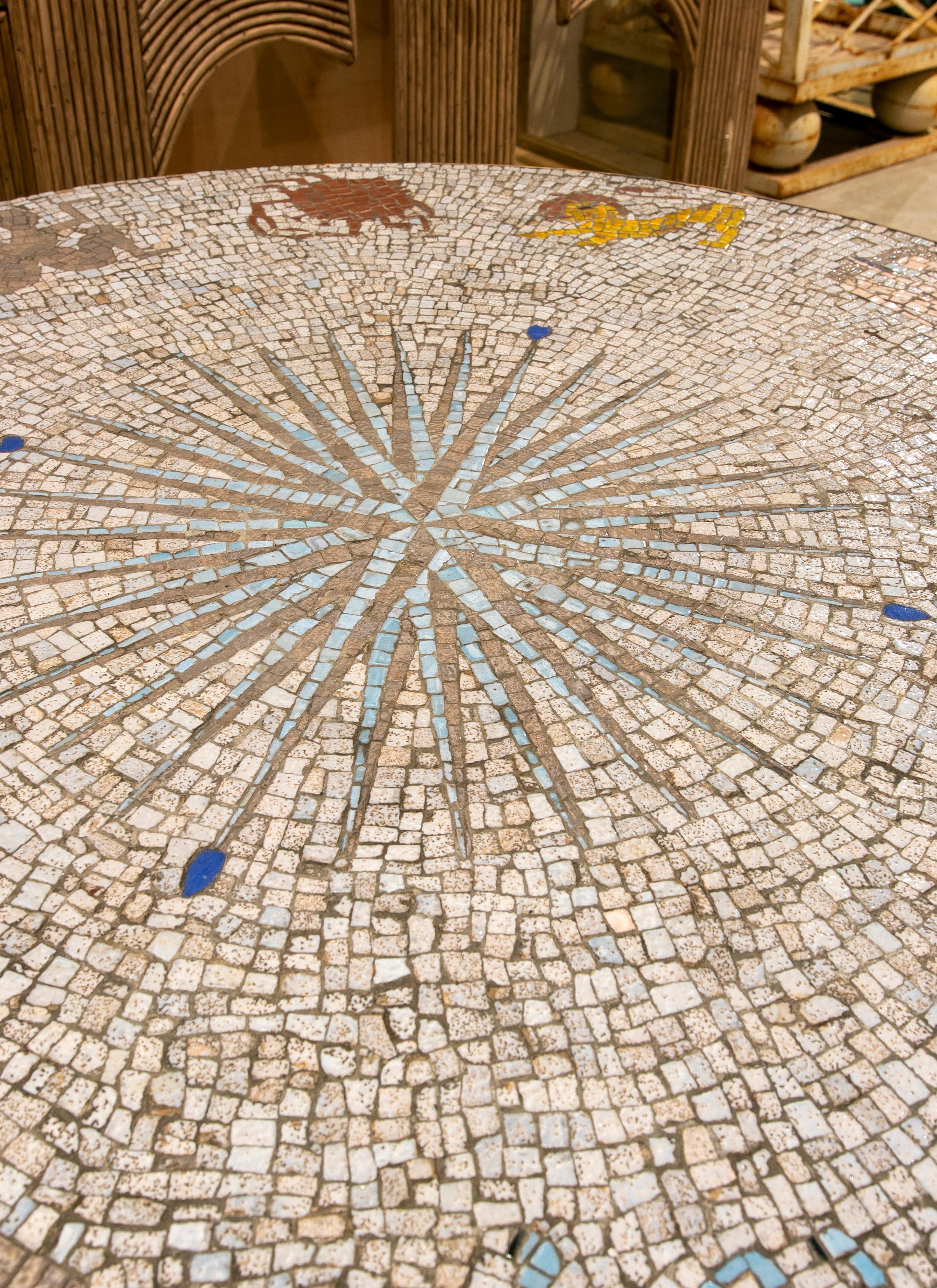 1970s Iron Coffee Table with Mosaic Top Representing the Zodiac 7