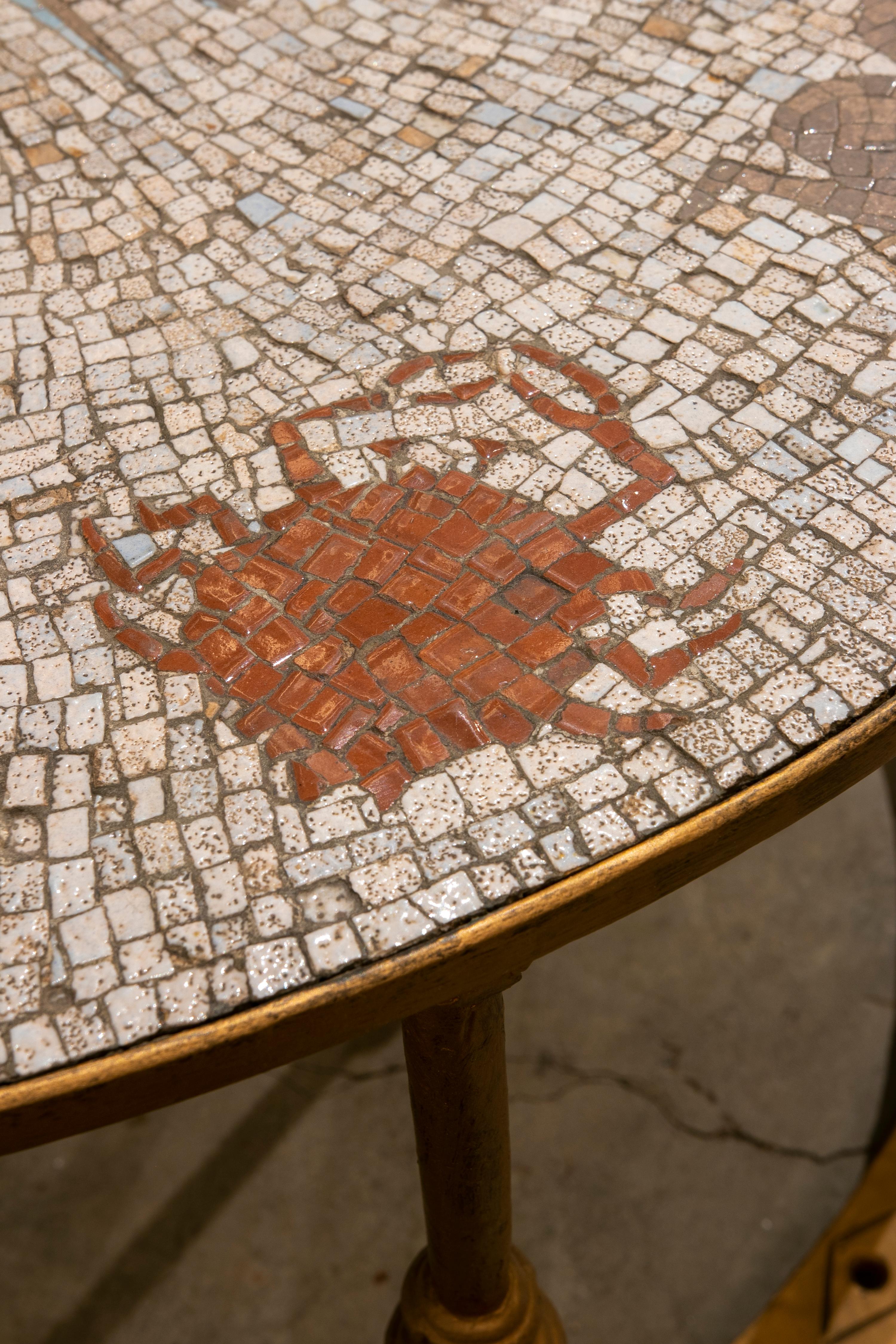 1970s Iron Coffee Table with Mosaic Top Representing the Zodiac 9