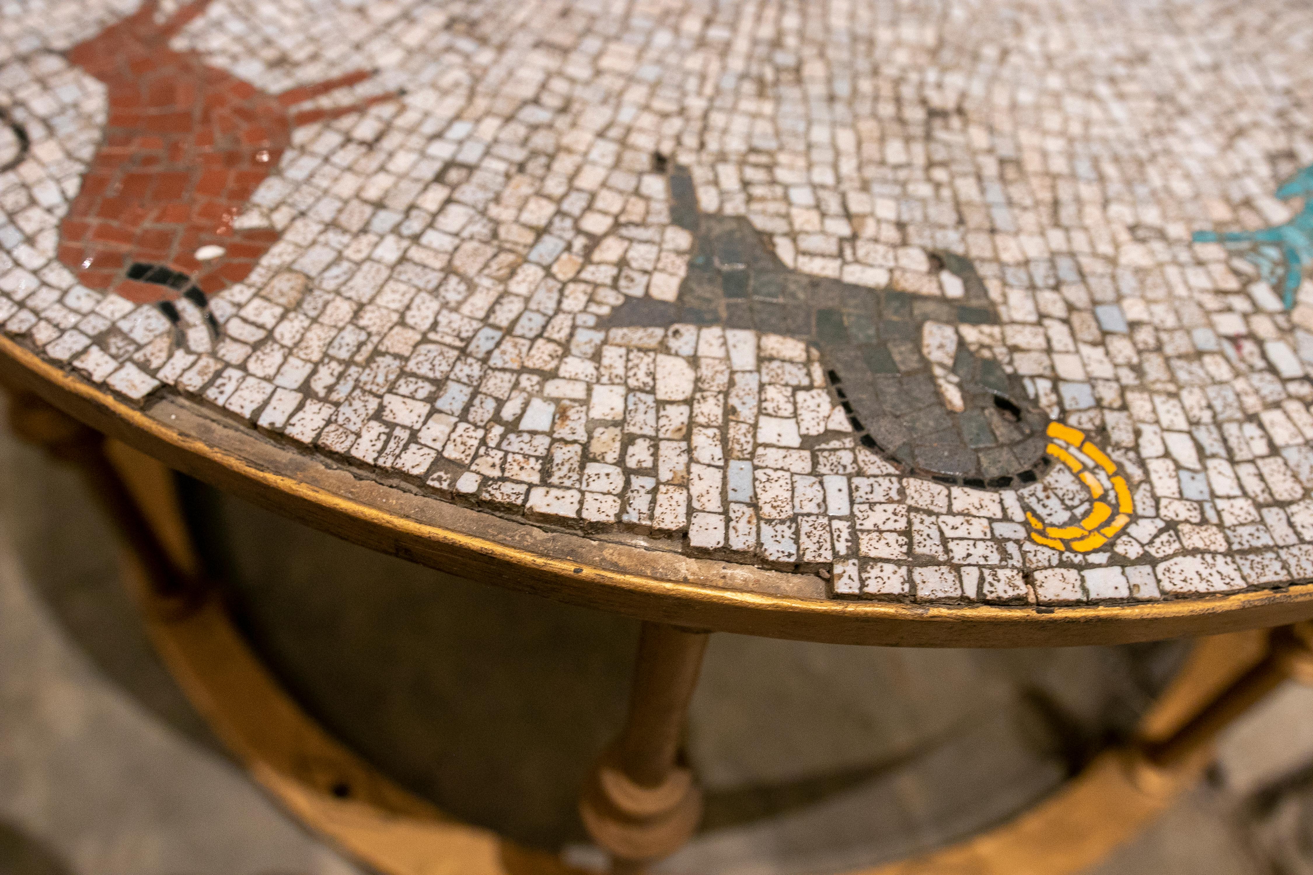1970s Iron Coffee Table with Mosaic Top Representing the Zodiac 13