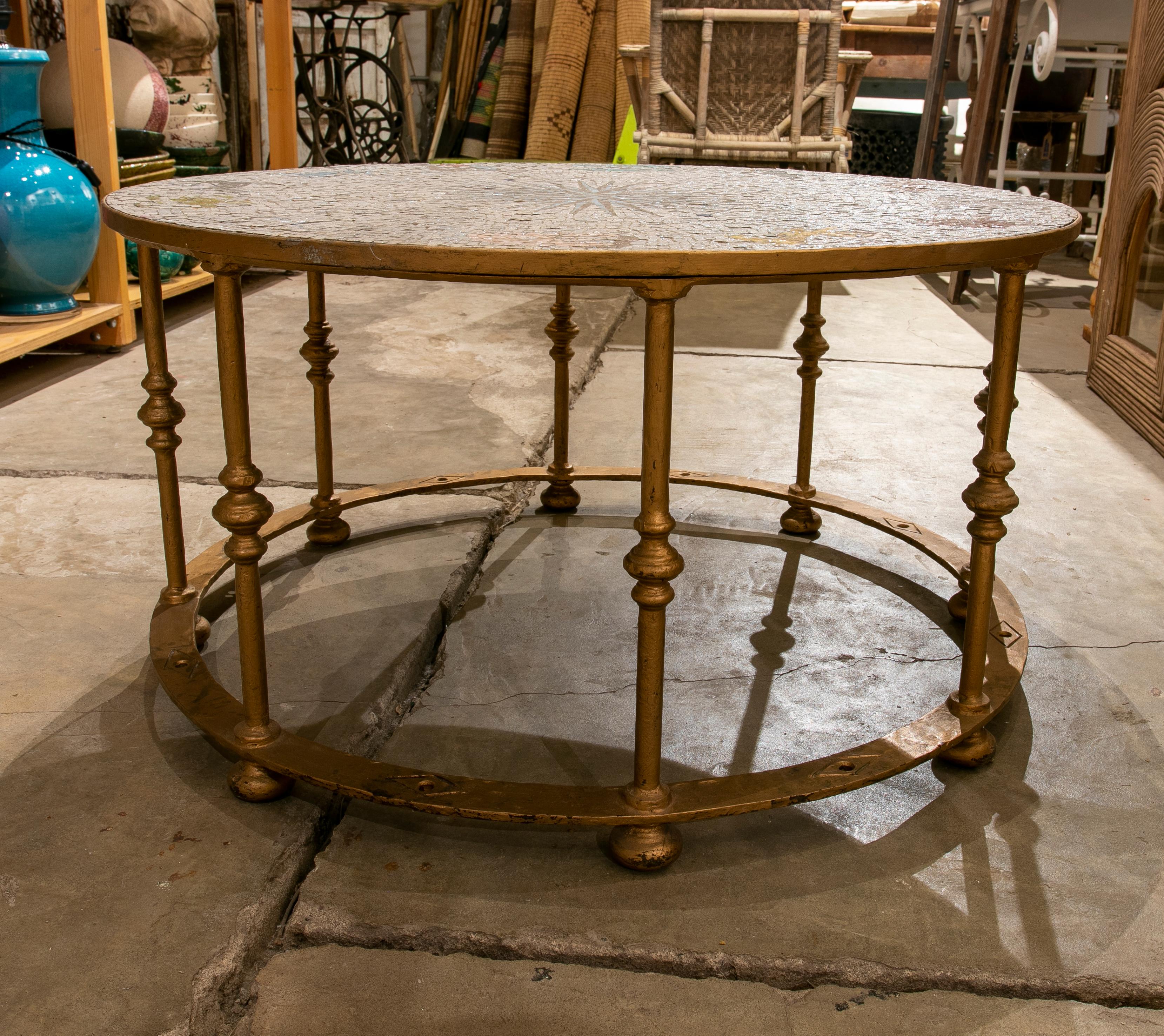 20th Century 1970s Iron Coffee Table with Mosaic Top Representing the Zodiac