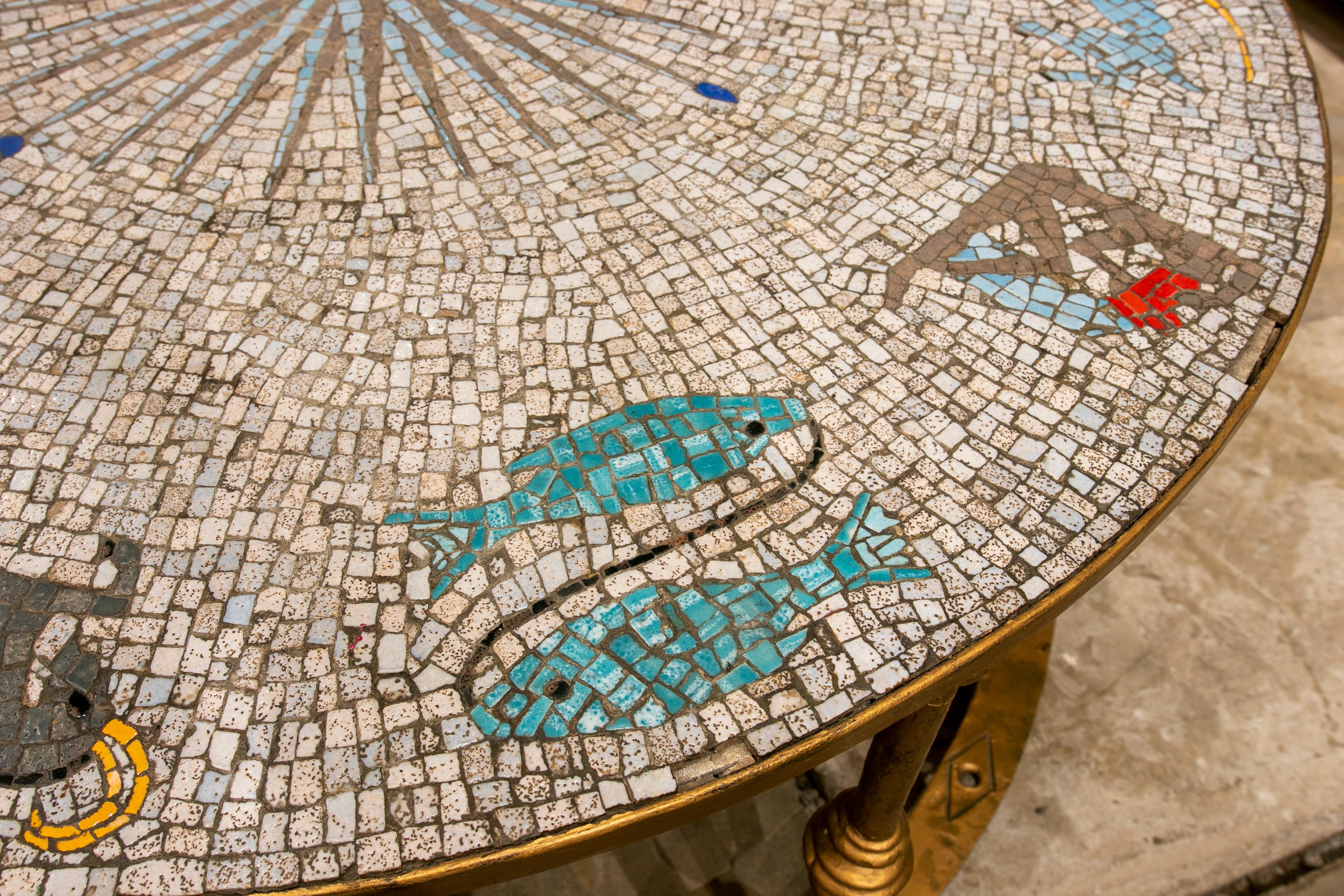 1970s Iron Coffee Table with Mosaic Top Representing the Zodiac 2