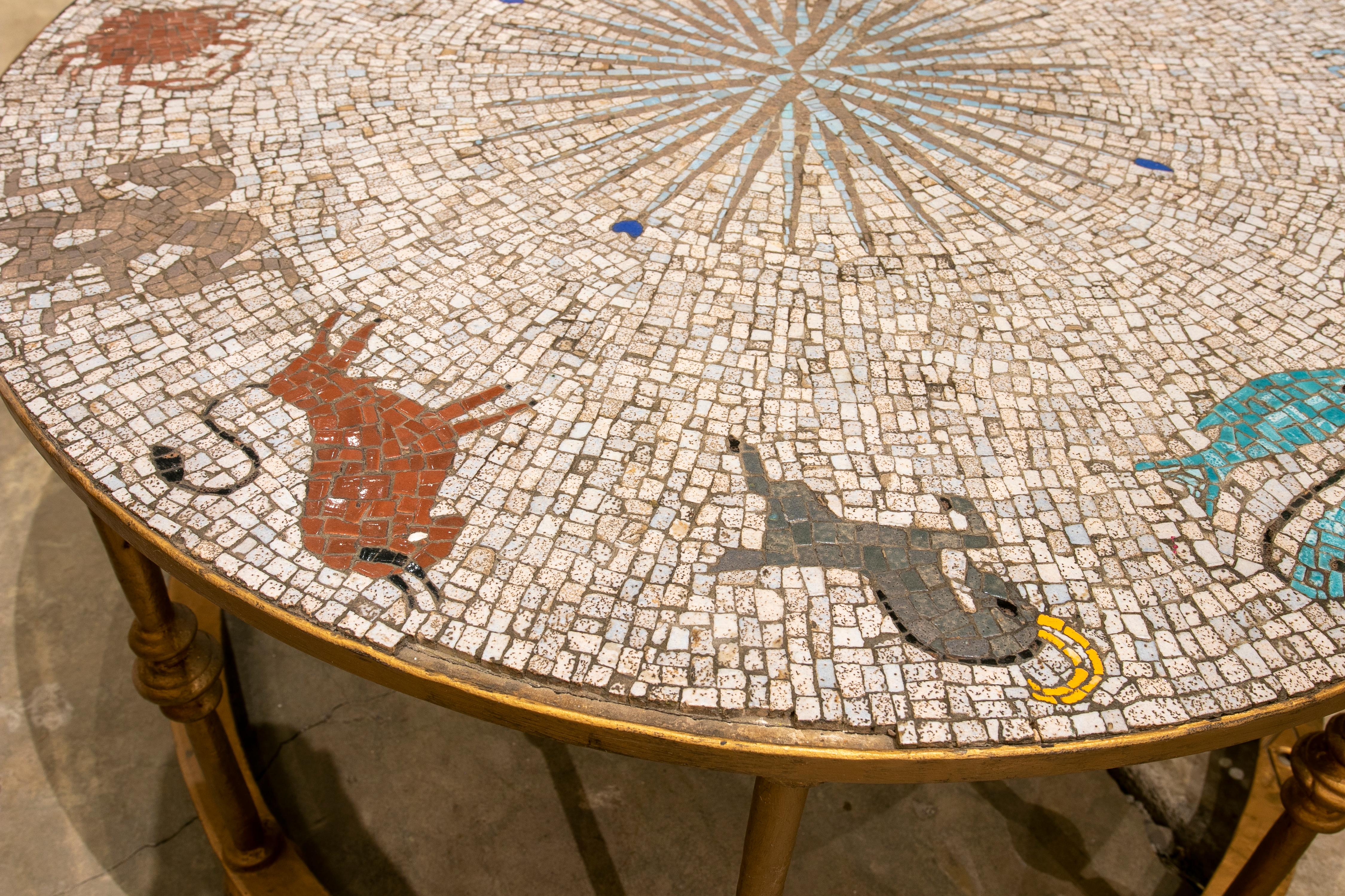 1970s Iron Coffee Table with Mosaic Top Representing the Zodiac 3