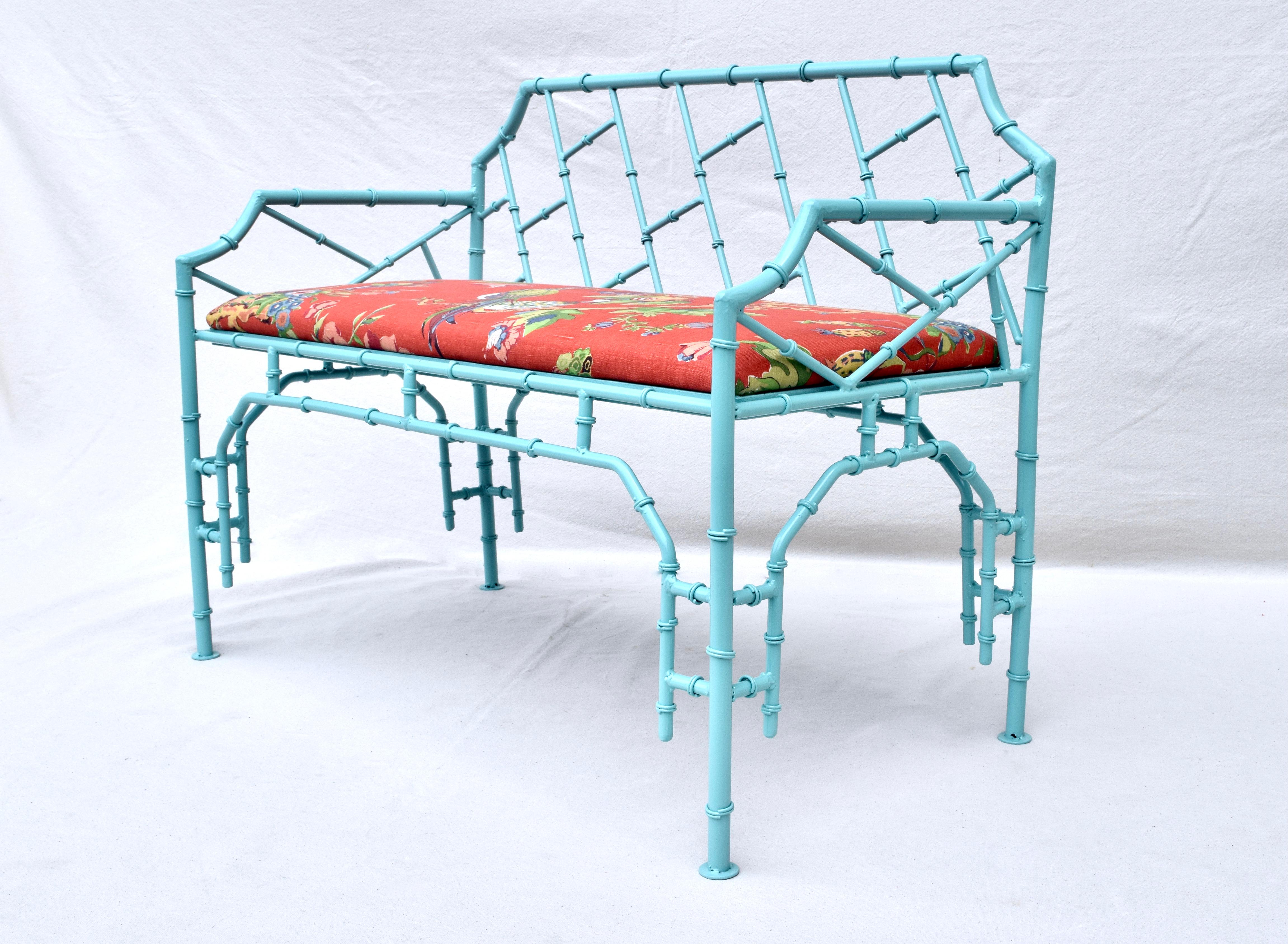 Chinese Chippendale 1970's Iron Faux Bamboo Settee