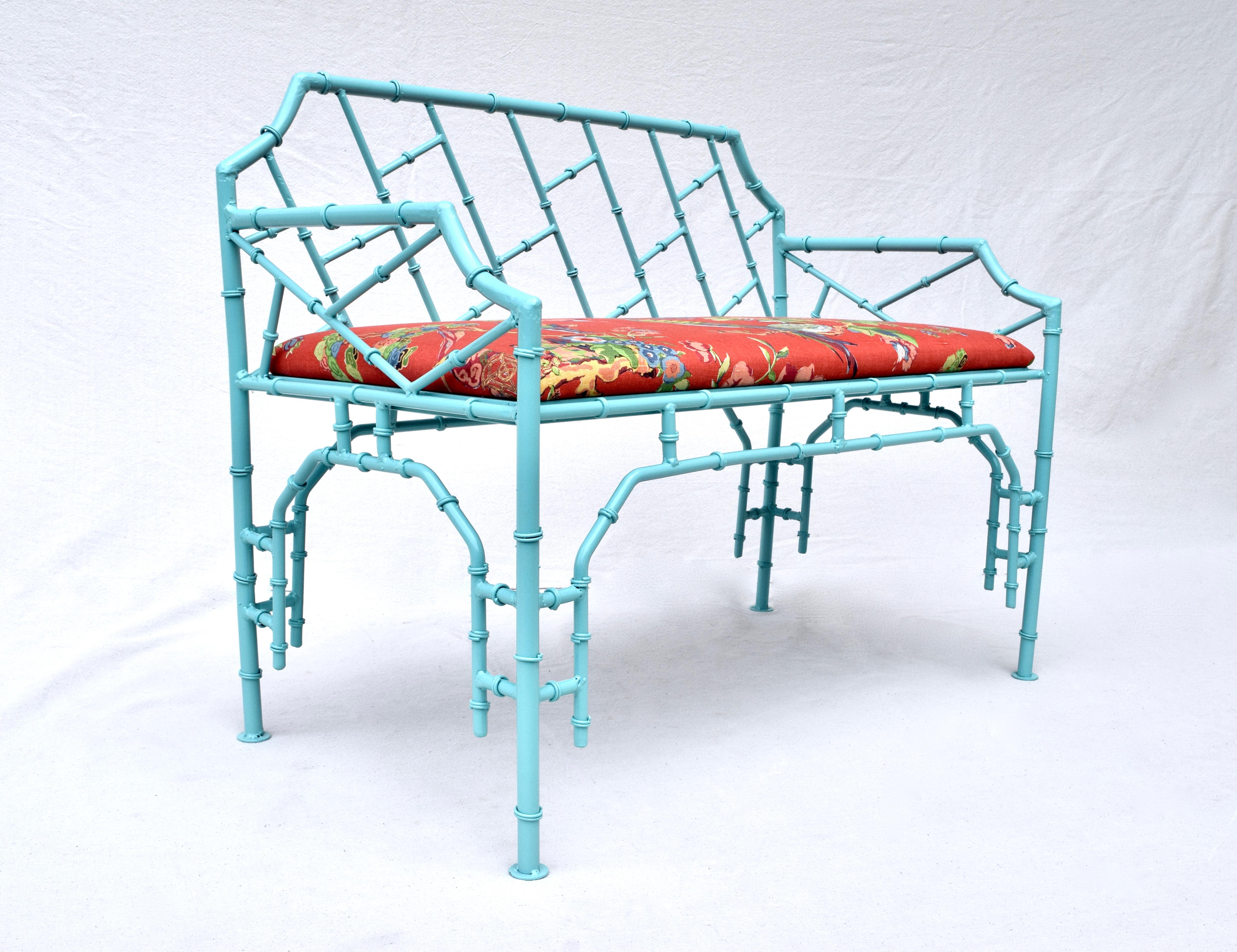 Powder-Coated 1970's Iron Faux Bamboo Settee
