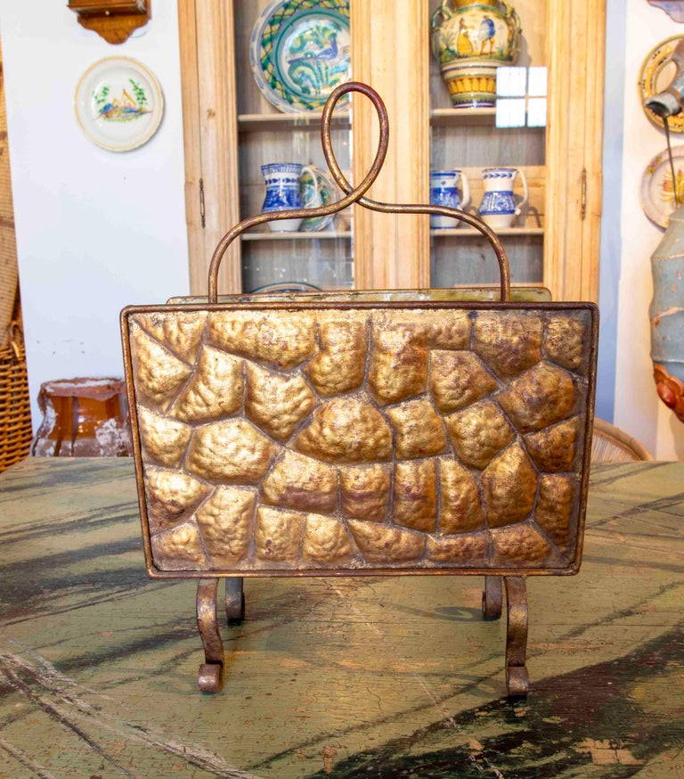 1970s Iron Floor Magazine Rack For Sale at 1stDibs