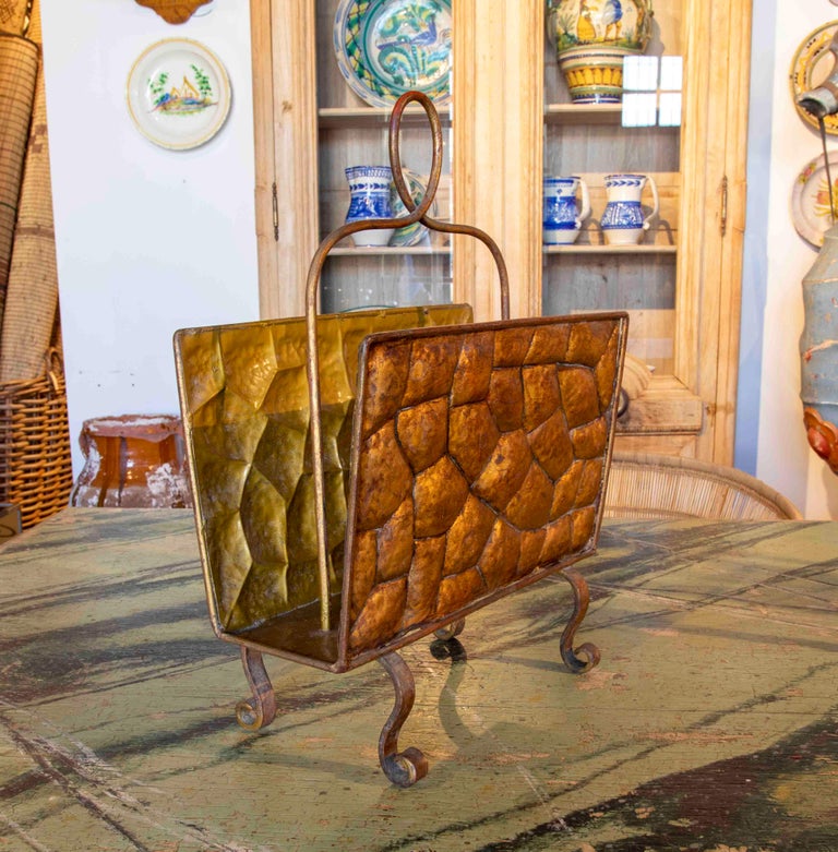 1970s Iron Floor Magazine Rack For Sale at 1stDibs