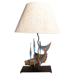 1970s Iron Lamp in the Shape of a Polychromed Fish