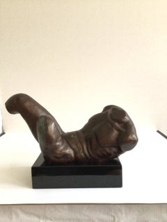 1970s Iron Male Nude Classical Sculpture On Polished Stone Base