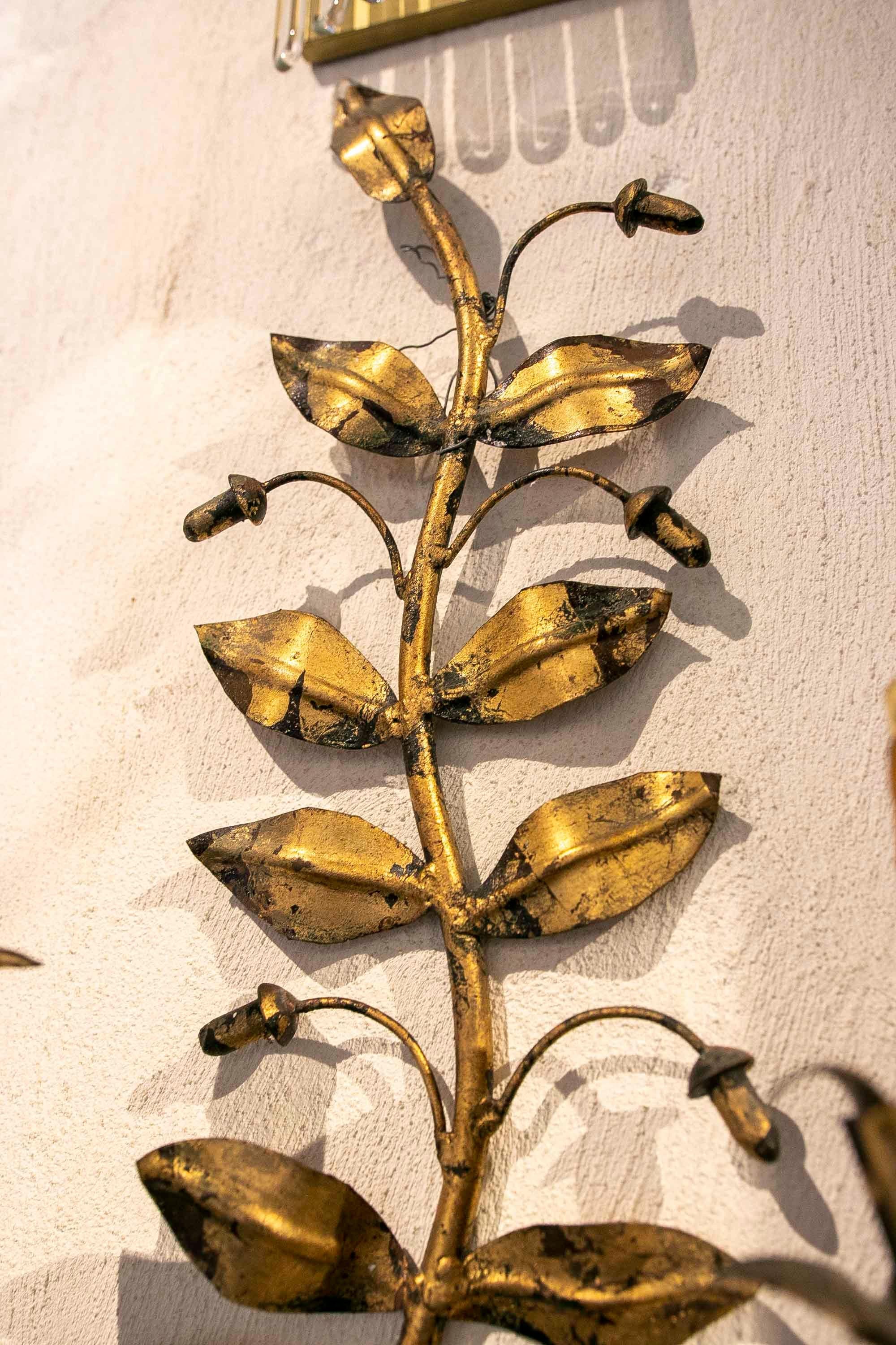 1970s Iron Wall Lamp in the Shape of a Plant with Remains of Polychromy For Sale 3