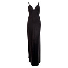 1970's ISSEY MIYAKE black ultrasuede gown with plunging neckline and low back