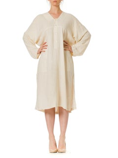 1970S ISSEY MIYAKE Ivory Linen Kaftan Shirt
