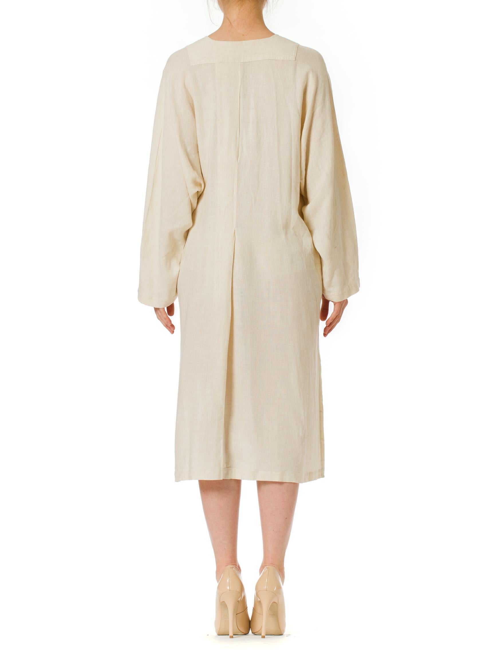 1970S ISSEY MIYAKE Ivory Linen Kaftan Shirt For Sale 3