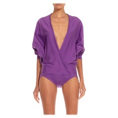 Issey Miyake Lila Baumwoll-Wickel-Bodysuit, 1970er Jahre