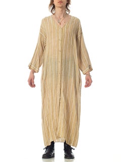 1970S ISSEY MIYAKE STYLE- Style Beige & White Cotton Blend Tunic Duster