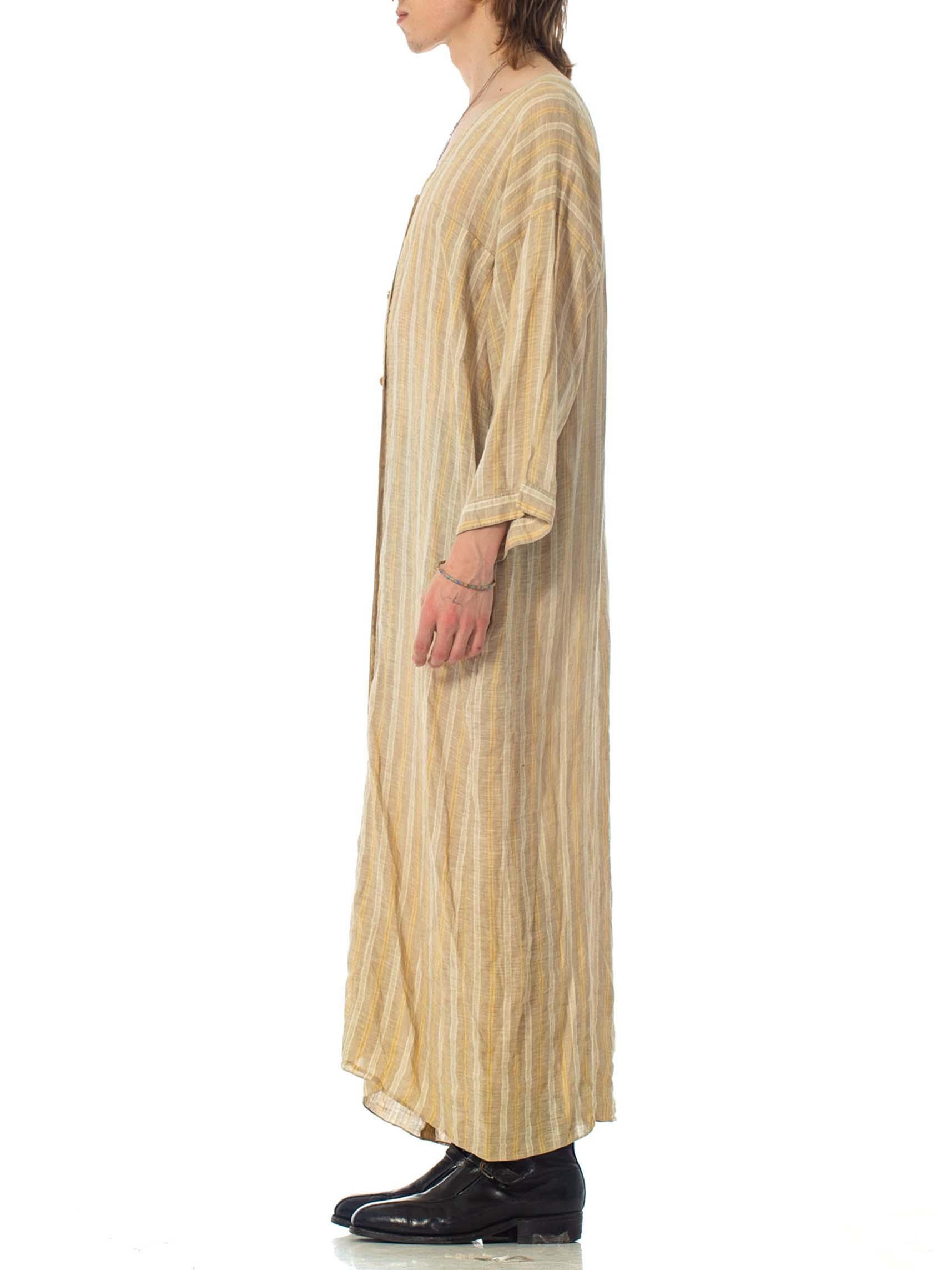 Women's or Men's 1970S ISSEY MIYAKE STYLE- Style Beige & White Cotton Blend Tunic Duster For Sale