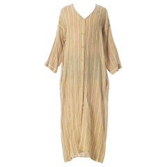 1970S ISSEY MIYAKE STYLE- Style Beige & White Cotton Blend Tunic Duster