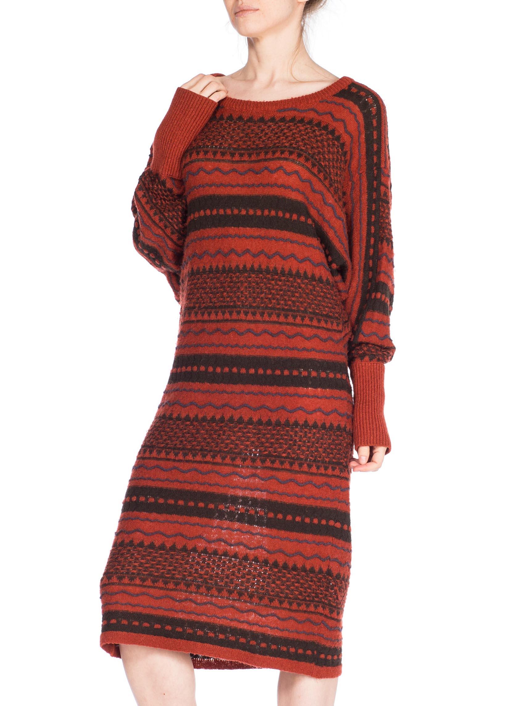 1970S ISSEY MIYAKE Red Striped Wool Knit Sweater Dress In Excellent Condition In New York, NY