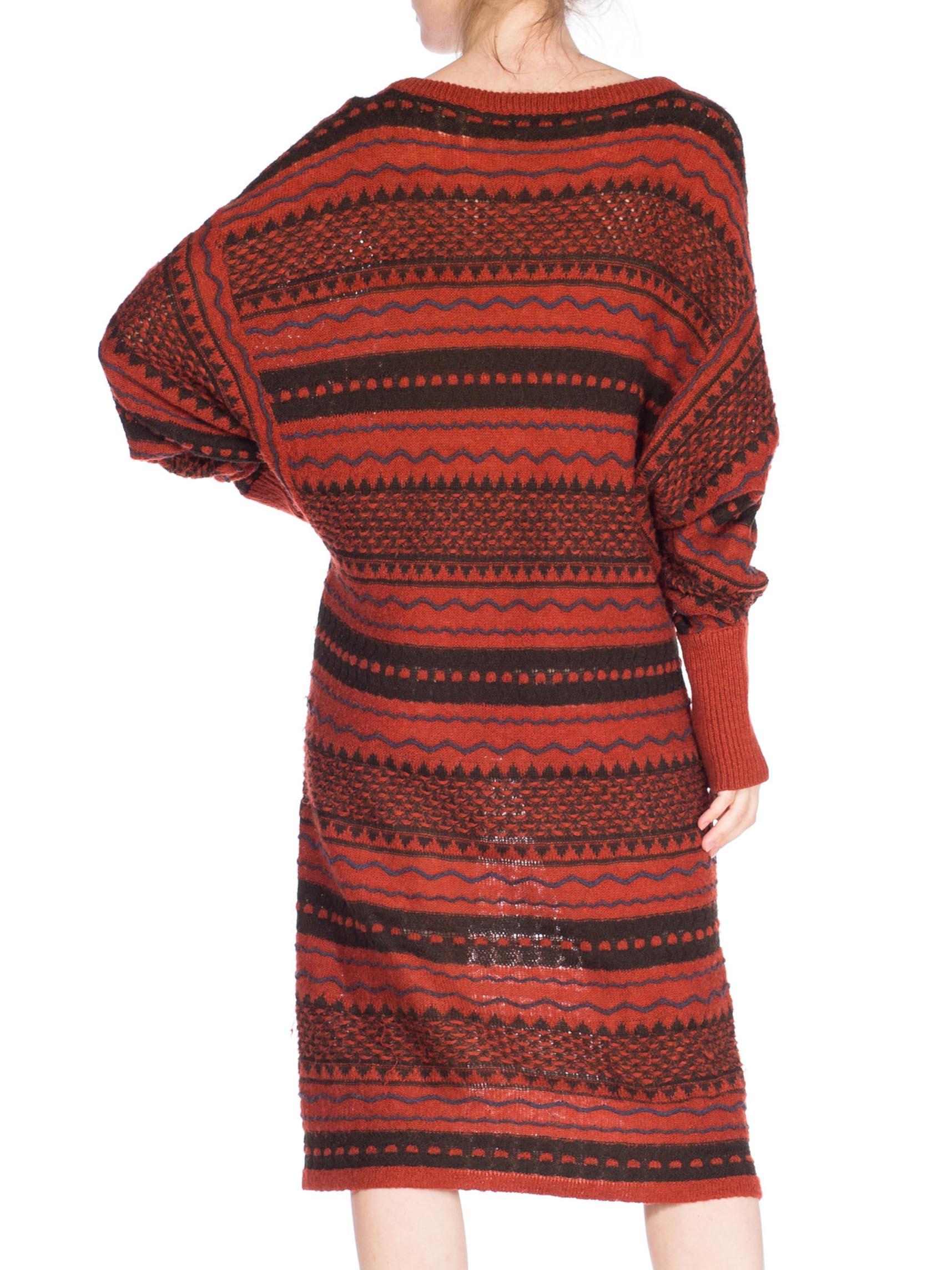 1970S ISSEY MIYAKE Red Striped Wool Knit Sweater Dress 1