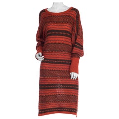 1970S ISSEY MIYAKE Red Striped Wool Knit Sweater Dress