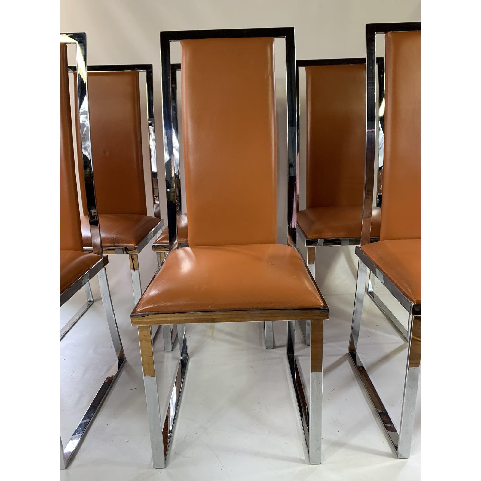 Very nice set of very well made 1970s chrome and leather chairs in the style of Milo baughman.