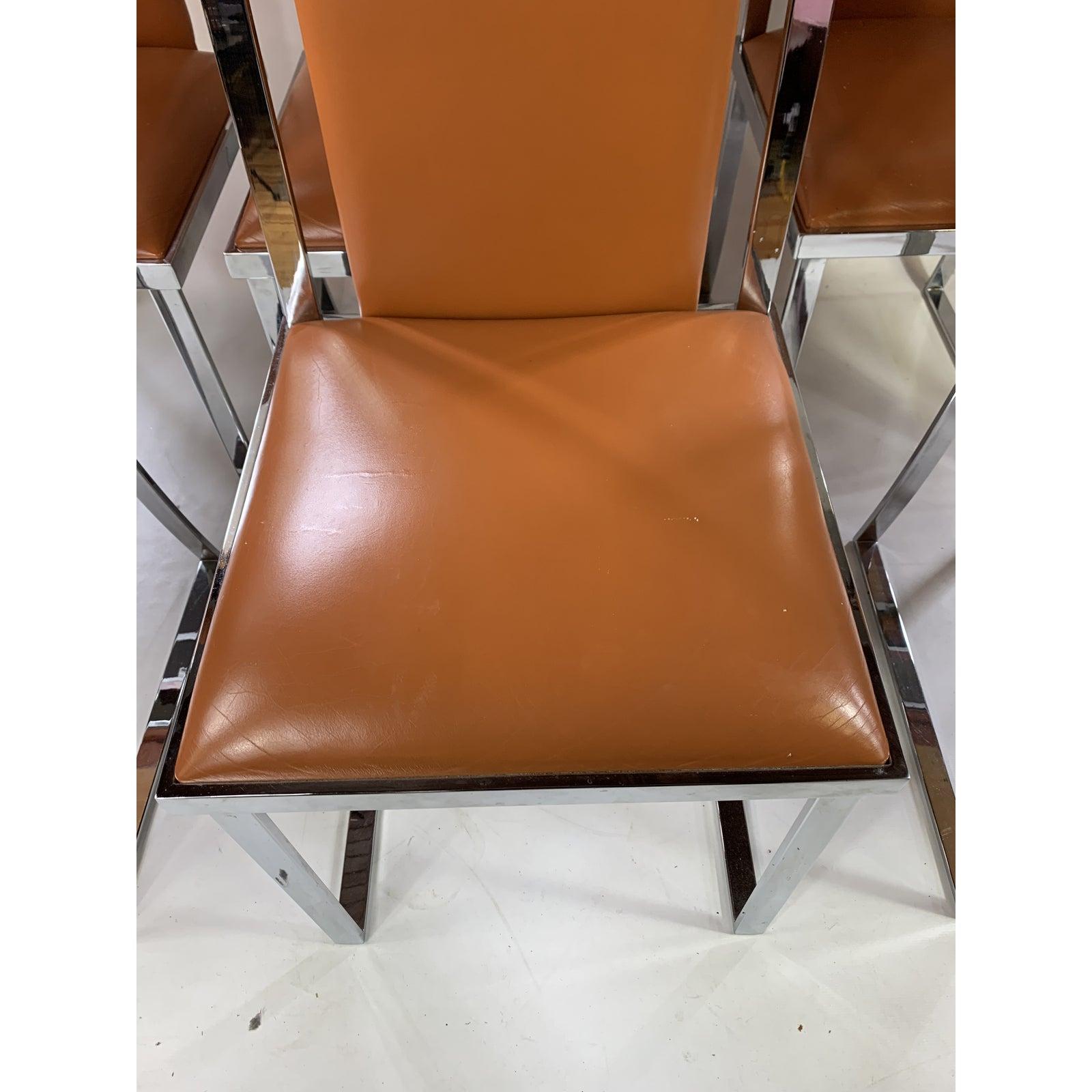 Mid-Century Modern 1970s Italchom Italian Leather & Chrome Chairs, Set of 6 For Sale