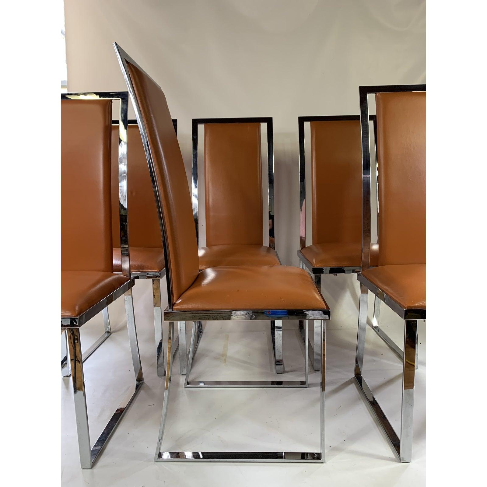 1970s Italchom Italian Leather & Chrome Chairs, Set of 6 In Good Condition For Sale In Esperance, NY