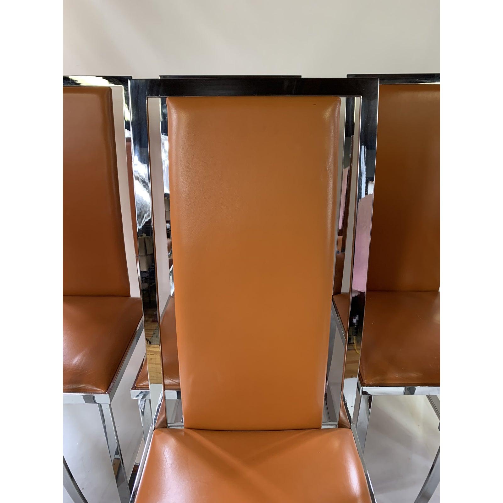 Late 20th Century 1970s Italchom Italian Leather & Chrome Chairs, Set of 6 For Sale