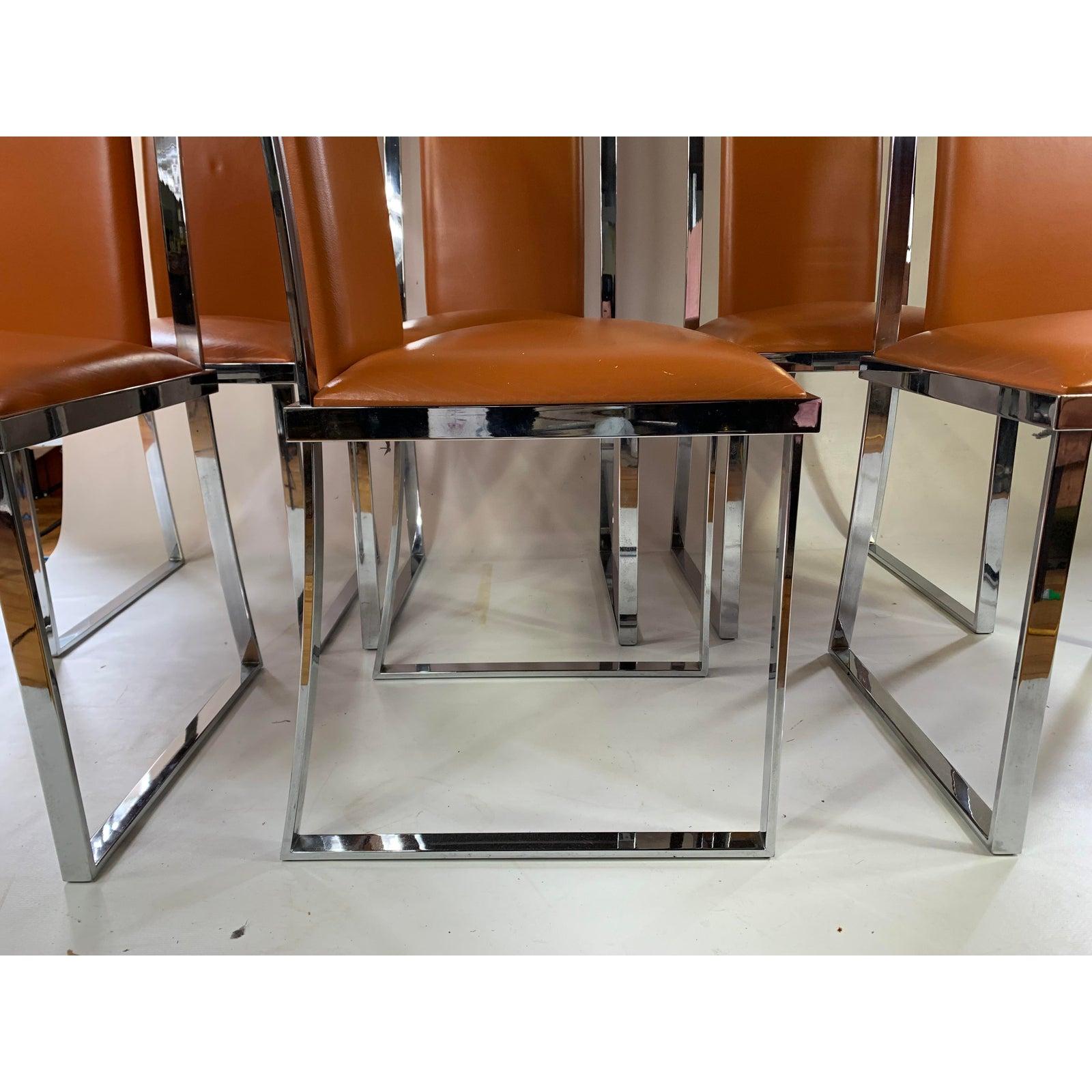 1970s Italchom Italian Leather & Chrome Chairs, Set of 6 For Sale 1