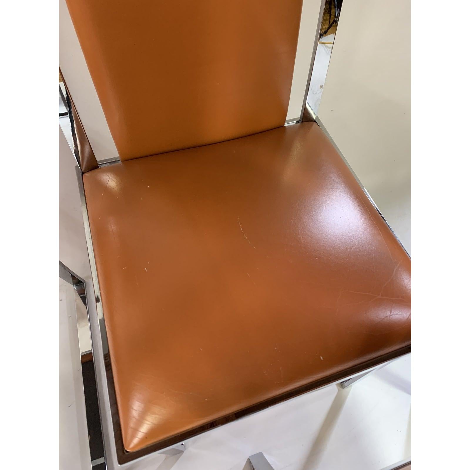 1970s Italchom Italian Leather & Chrome Chairs, Set of 6 For Sale 2