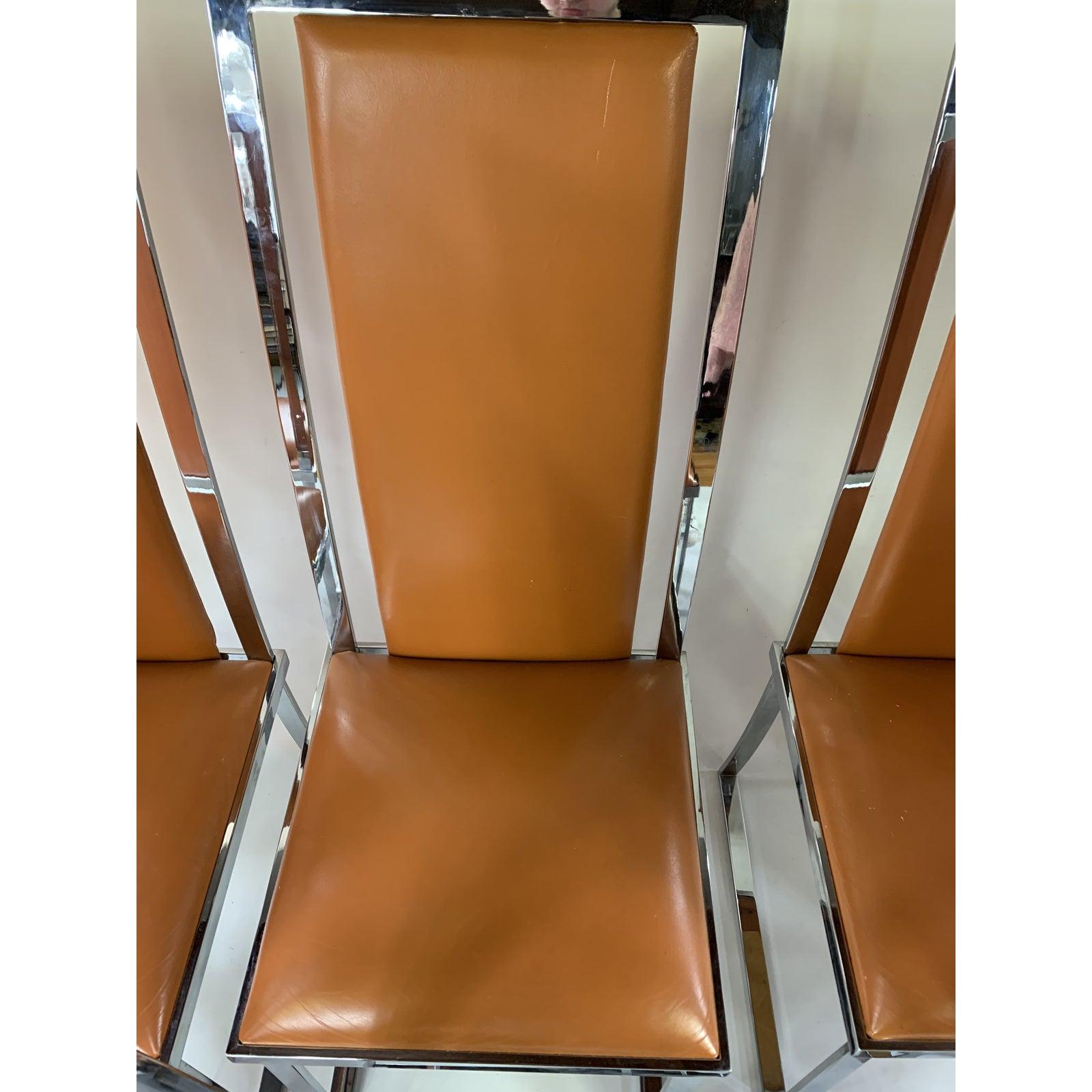 1970s Italchom Italian Leather & Chrome Chairs, Set of 6 For Sale 3