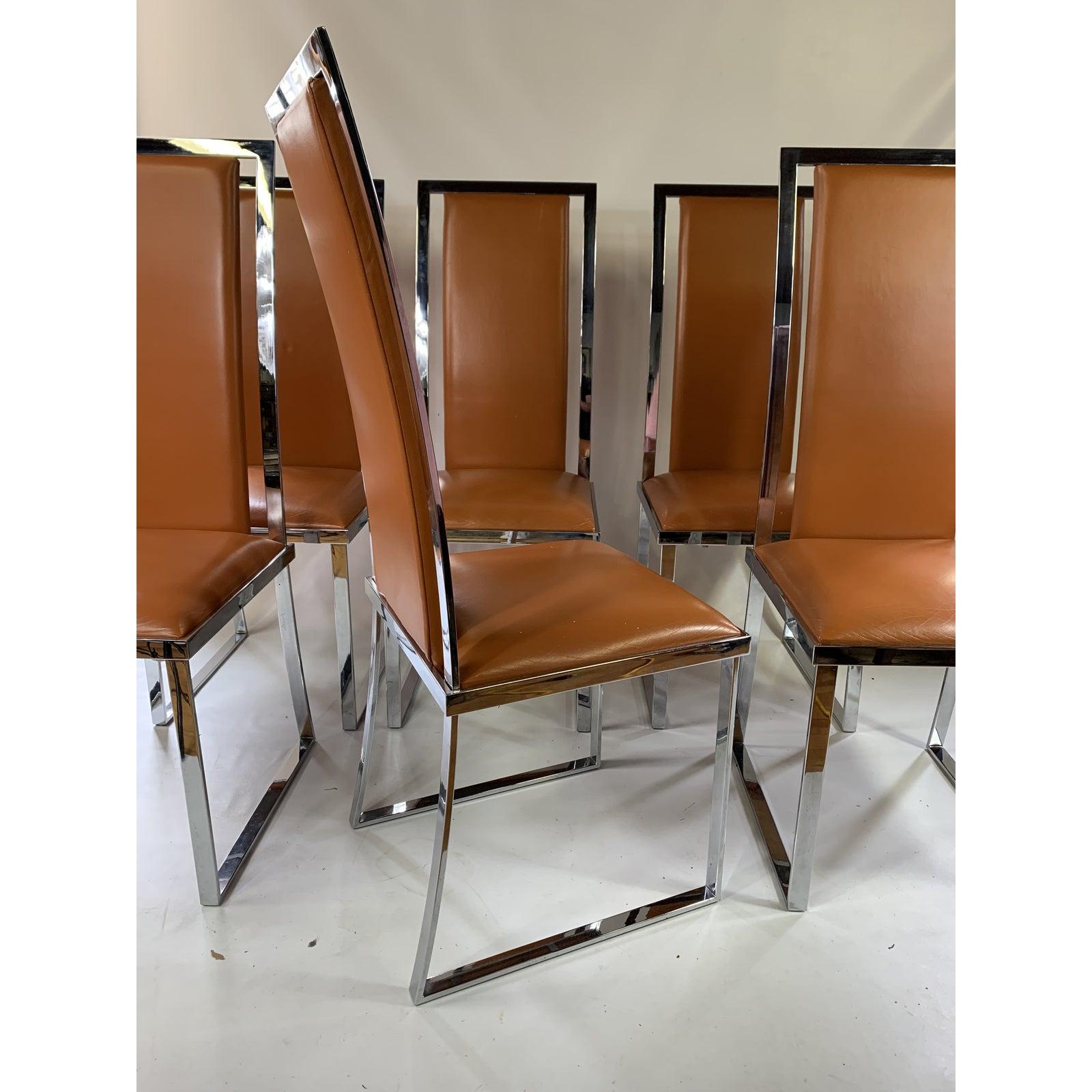 1970s Italchom Italian Leather & Chrome Chairs, Set of 6 For Sale 4