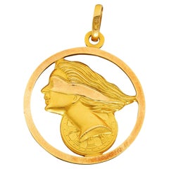 1970's Italian 18 Karat Gold Fortuna Goddess Pendant
