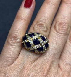 1970s Italian 18k gold, enamel and diamond cocktail ring
