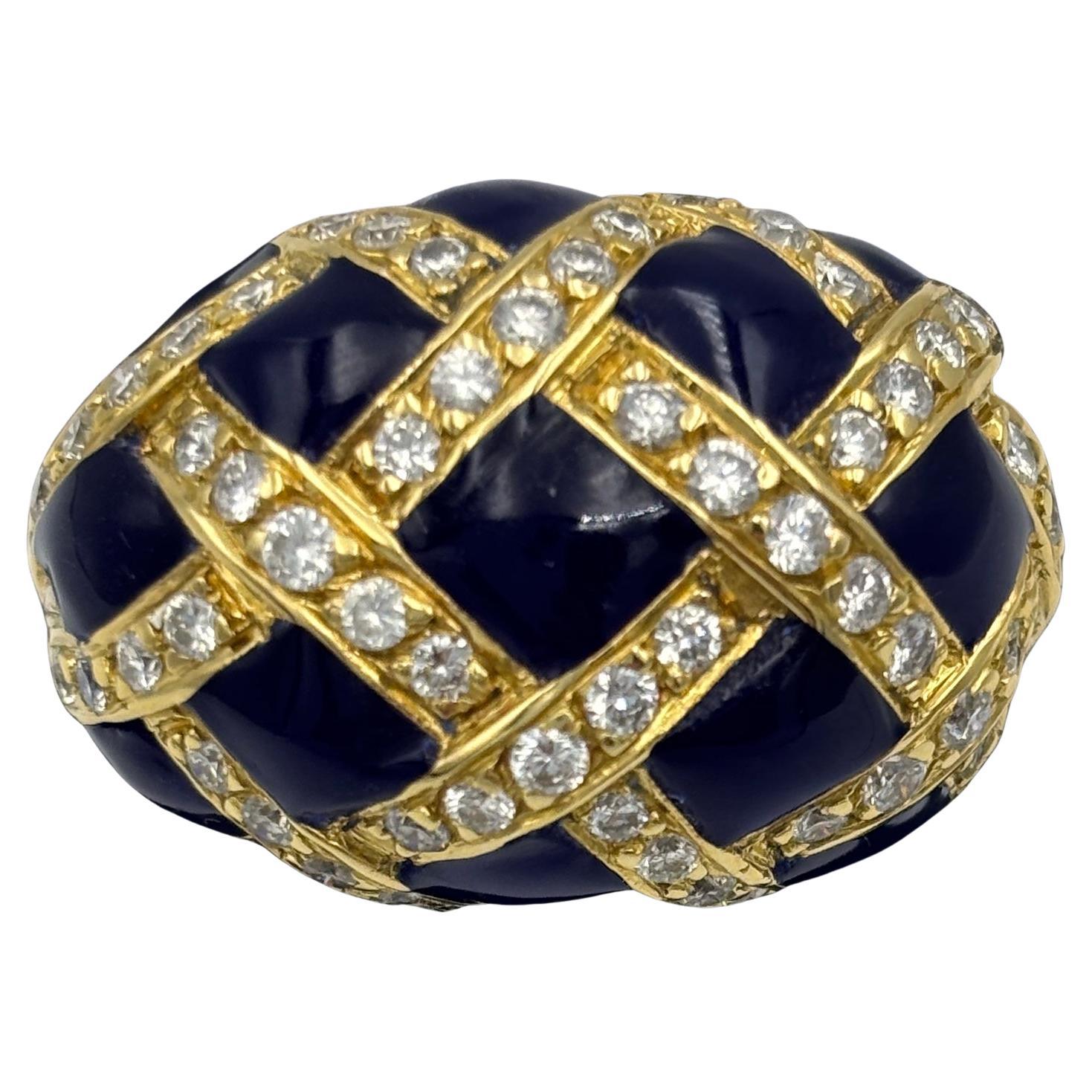 1970s Italian 18k gold, enamel and diamond cocktail ring