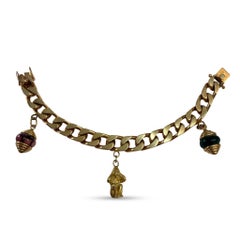 1970s Italian 18k Yellow Gold Gourmette Charm Bracelet