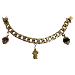 1970s Italian 18k Yellow Gold Gourmette Charm Bracelet