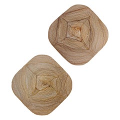 1970s Italian 2 Large Organic Cream Brown Murano Glass Sconces / Flushmounts