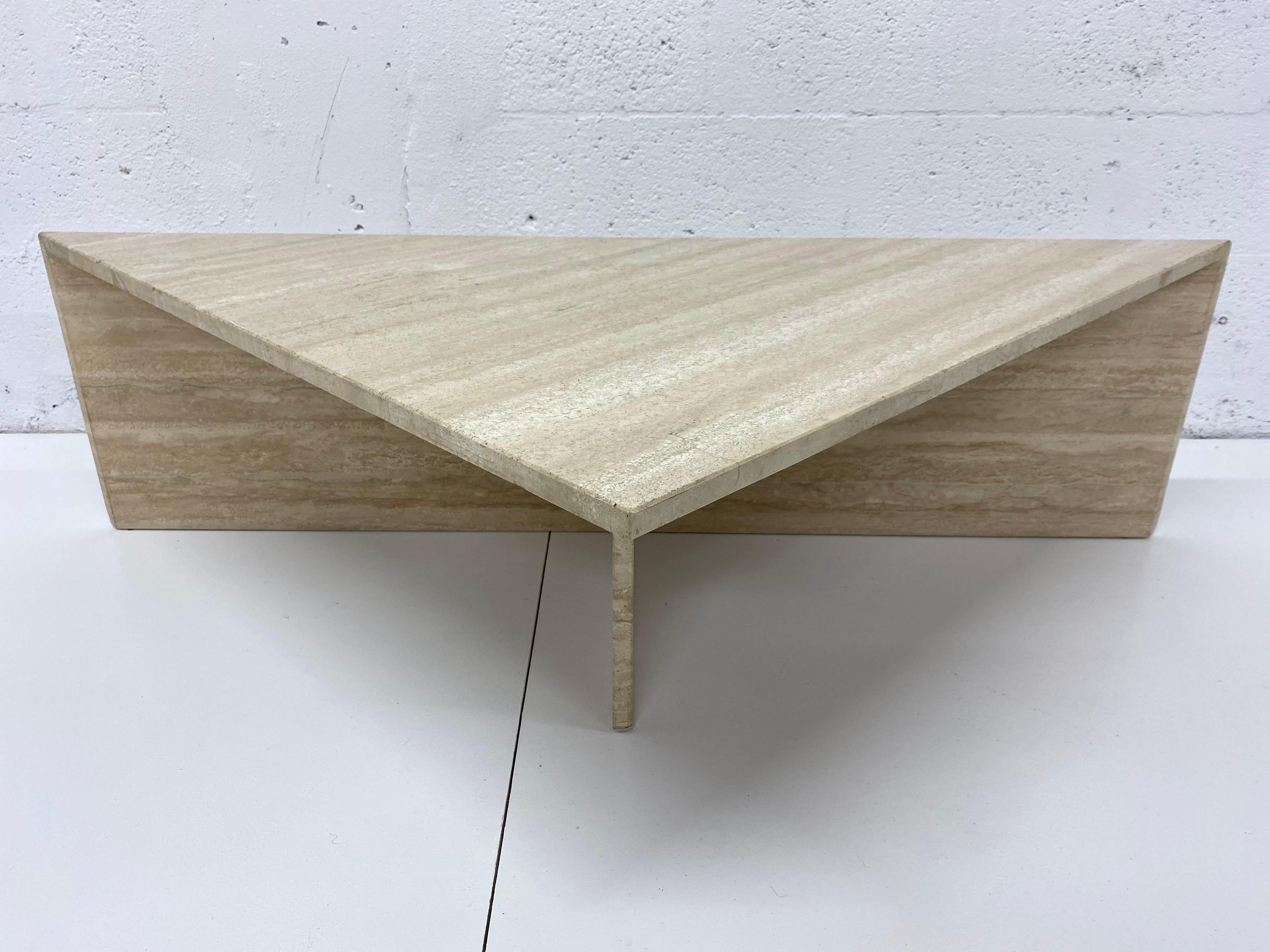 1970s Italian 2-Piece Triangle Travertine Coffee Table 5
