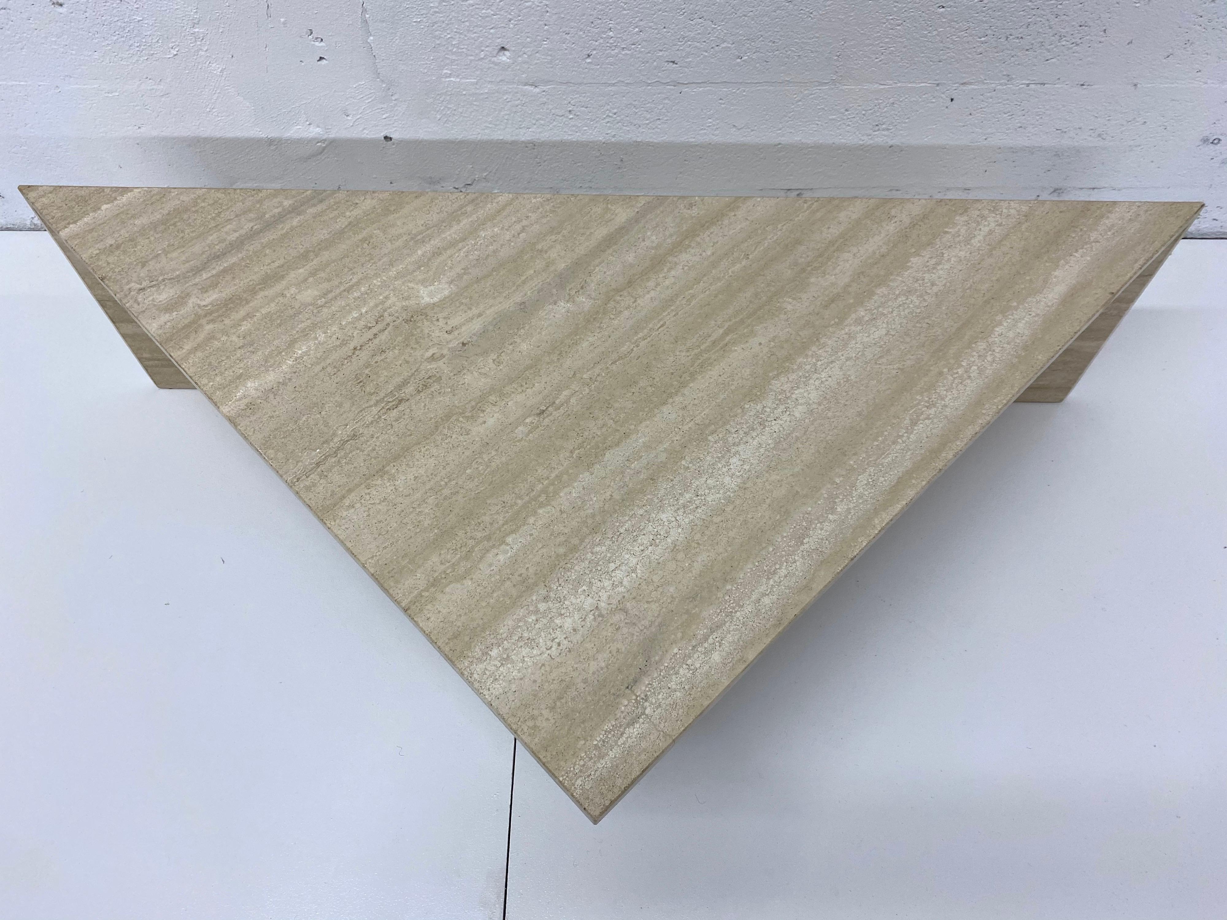 1970s Italian 2-Piece Triangle Travertine Coffee Table 6